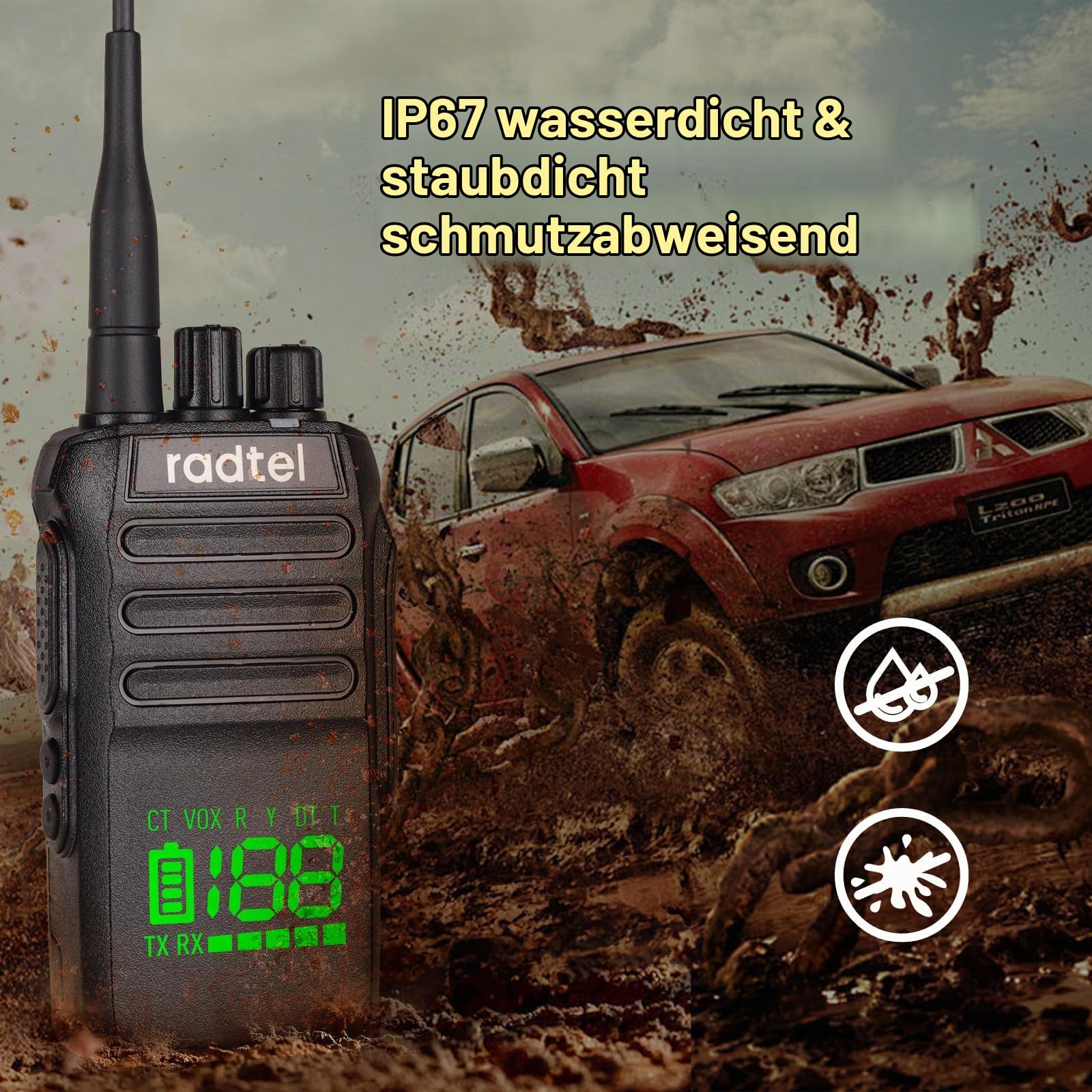 Radtel RT-493 IP67 wasserdichtes Funkgerät Handheld 10W Long Range Zwei Way Radio für Erwachsene, Walkie Talkie 430-440 Scannen