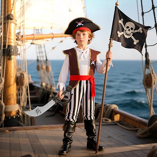 Vista 2 de Disfraz de pirata para niños con accesorios de pirata, disfraz de fiesta de Halloween
