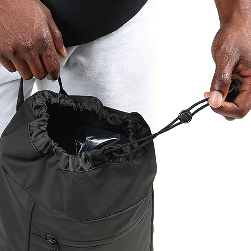 Miniatura 8 de VOORAY Mochila con cordón ajustable de 19L Bolsa de gimnasio para hombres y mujeres Viaje ligero Duradero resistente a la intemperie, Mate negro,