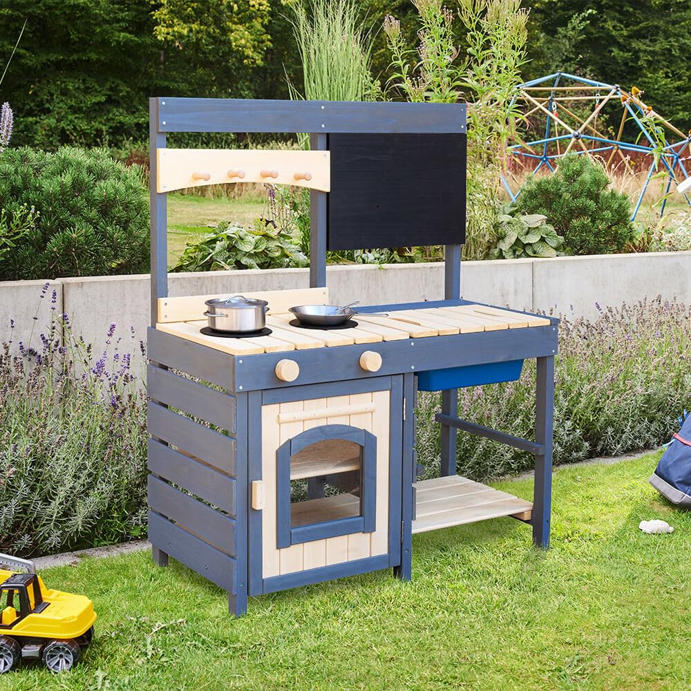 Home Deluxe Matschküche aus Holz MUDINO - Grau I Matschküche, Outdoor Matschküche, Kinder Matschküche, Matschküche aus Holz,