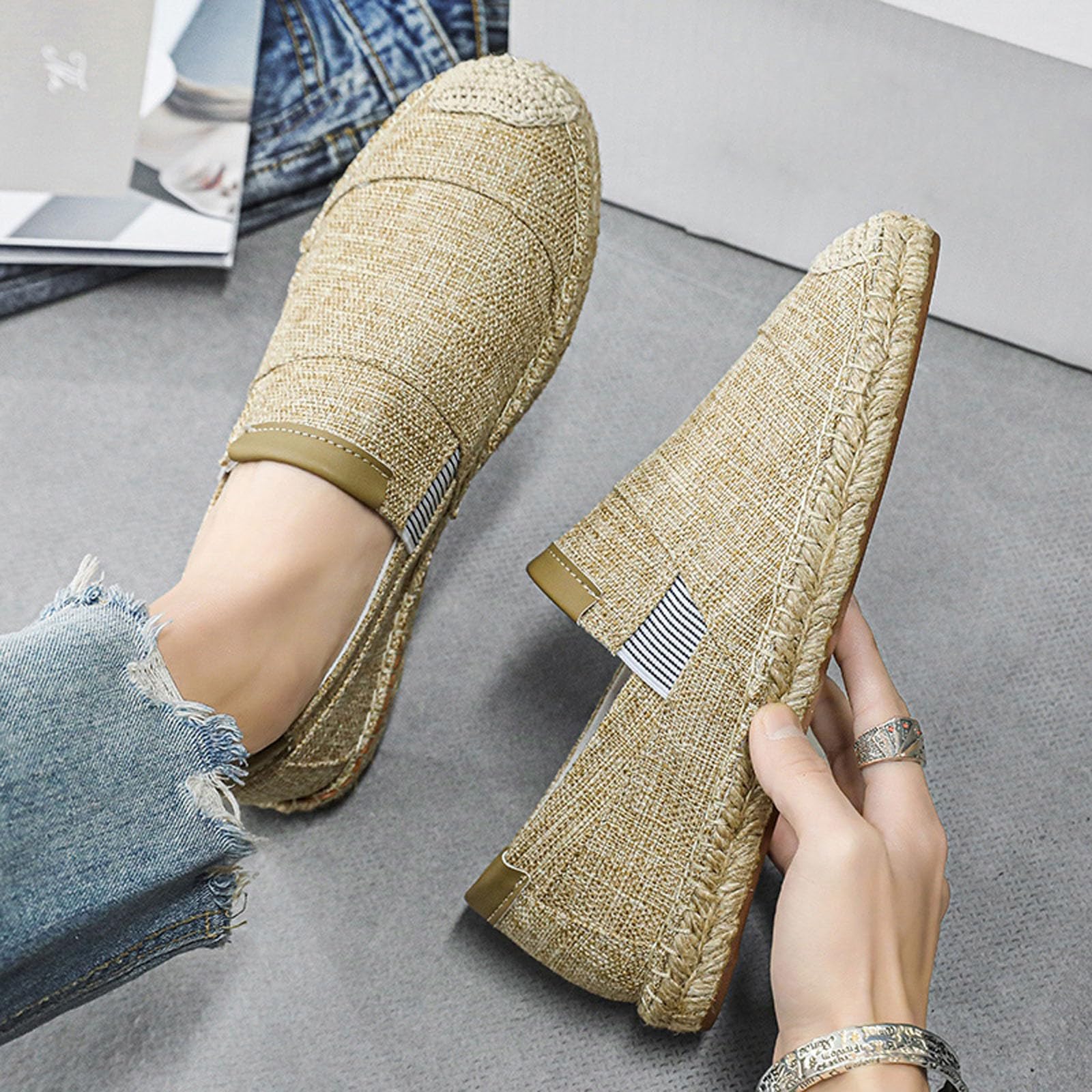 Generisch Męskie buty rekreacyjne, oddychające, lniane, stylowe, espadryle, buty wędkarskie, do noszenia na co dzień