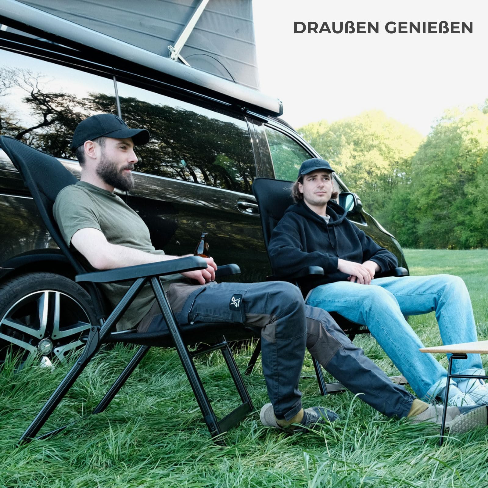 osoltus Klappsessel Comfort Plus Black Magic - Soft Touch Bezug - ergonomischer Camping-Stuhl - Klappstuhl für Garten, Balkon & Terrasse - Grey Stone - Schwarz