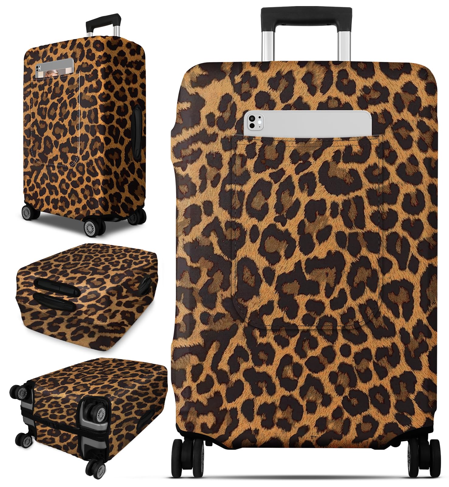 Slohif Luggage Cover for Suitcase Tsa Approved Protector - Leopard Luggage Sleeve Large Suit Case Cover Travel Stretch Baggage Case Protective Washable Fit 24-27 Inch