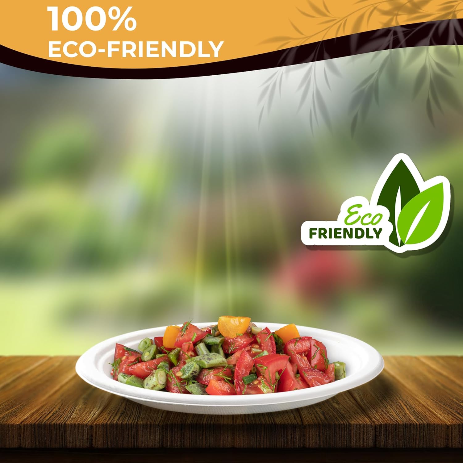 Eco-Friendly Disposable Bagasse Plate [100-Pack] 100% Compostable White Heavy-Duty Plates, Biodegradeble Sugarcane Fibers Paper Plate (9 INCH / 1 COMPARTMENT)