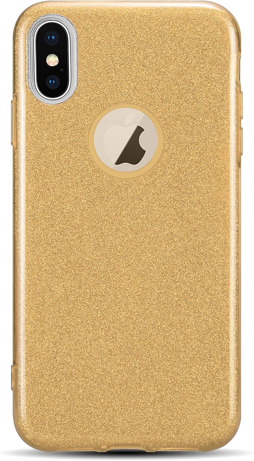Kit Me Out World Glitter Series Case Designed for iPhone Xs Case, TPU & Inner Hard PC, Slim Fit Durable Shockproof Protection Case Cover (Gold)