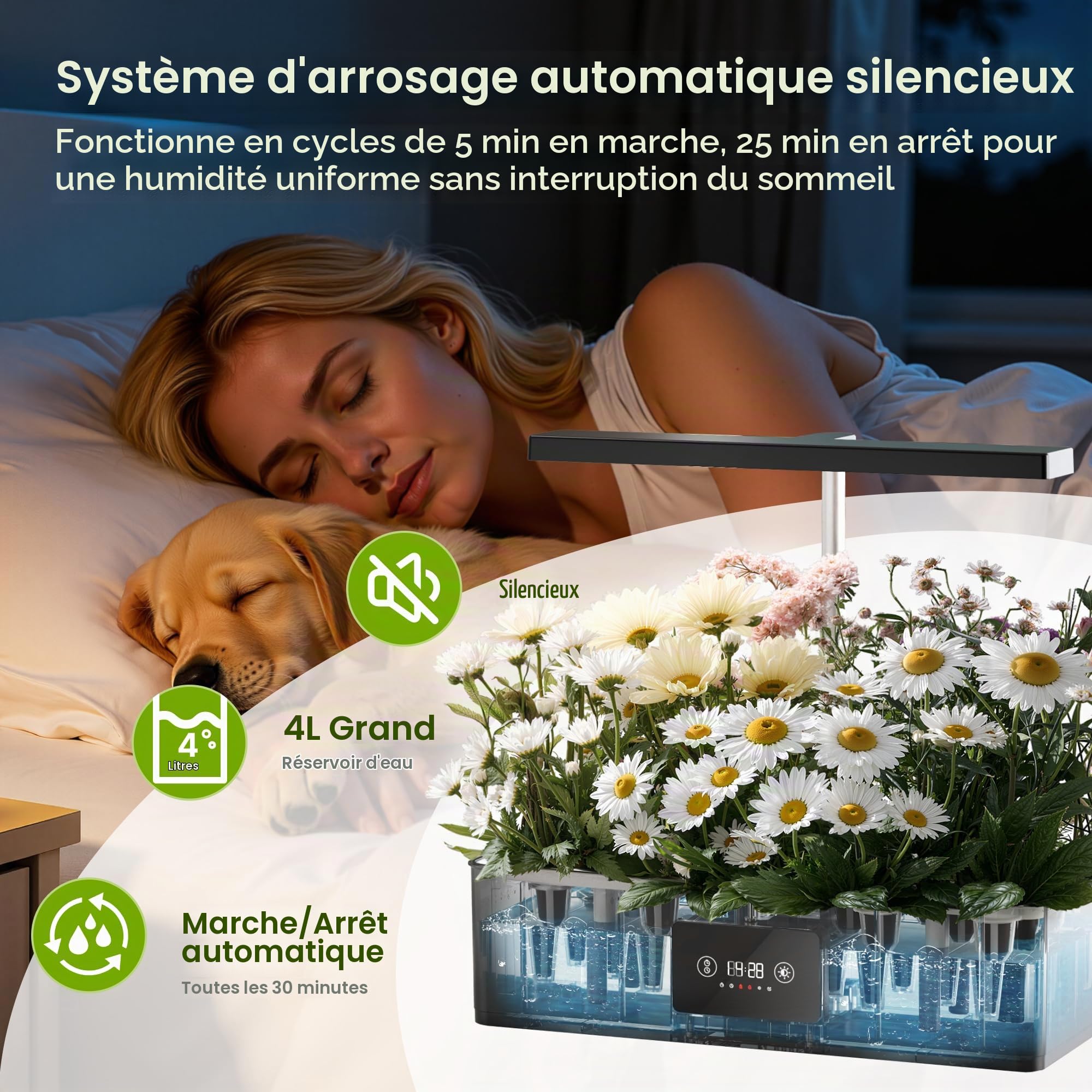 SUNCOZE Potager Hydroponique avec 12 Paniers Smart, Noir | Jardin d'Intérieur 4L avec Lampe LED 24W, Kit Hydroponique avec Minuterie et Réglage de l'Heure, pour Maison et Cuisine