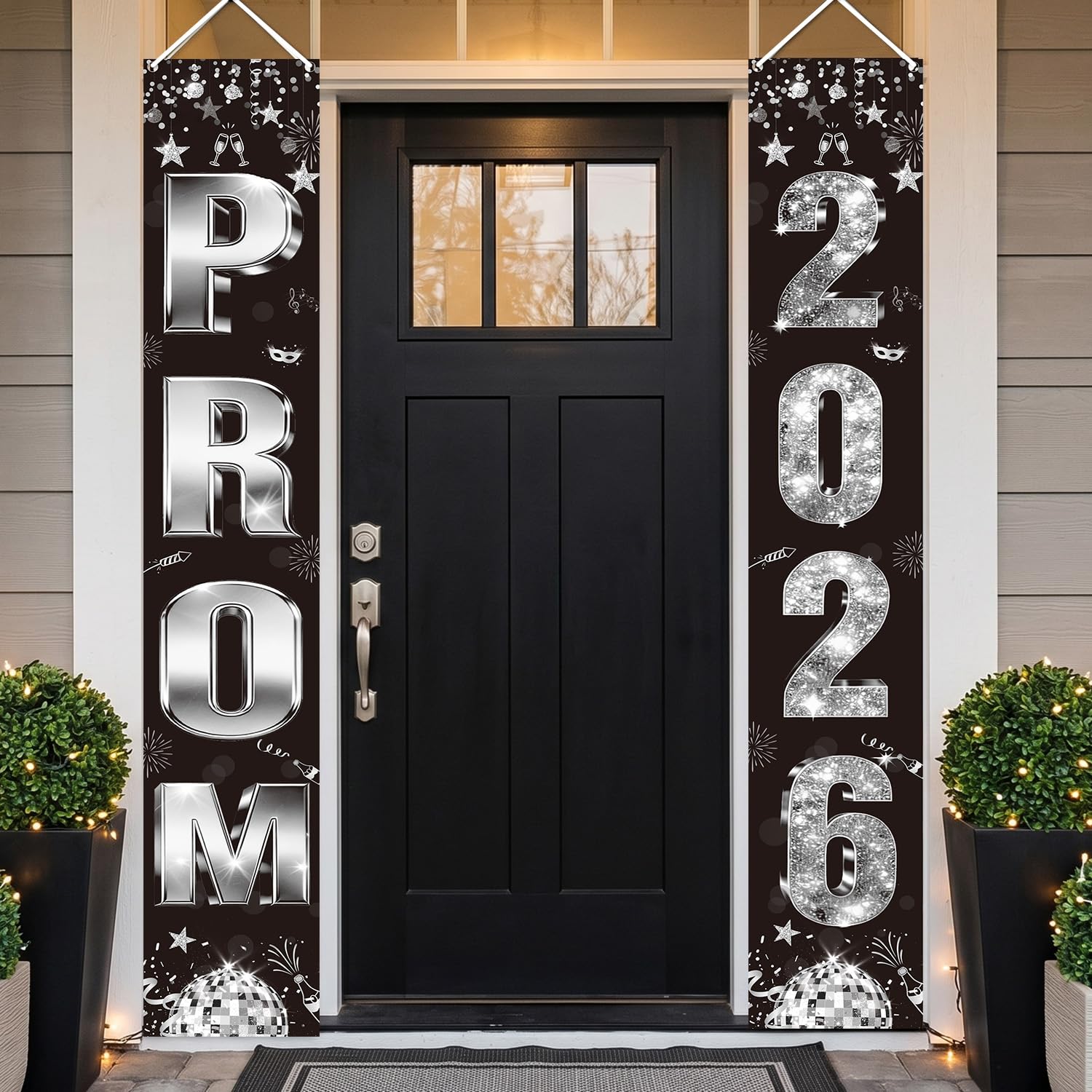 Luvart Prom Decorations 2026 - Black Silver Prom Door Banner Graduation Porch Sign for Door Decor Class of 2026 Party Banner for Congrats Grad High School College Graduation — image 1