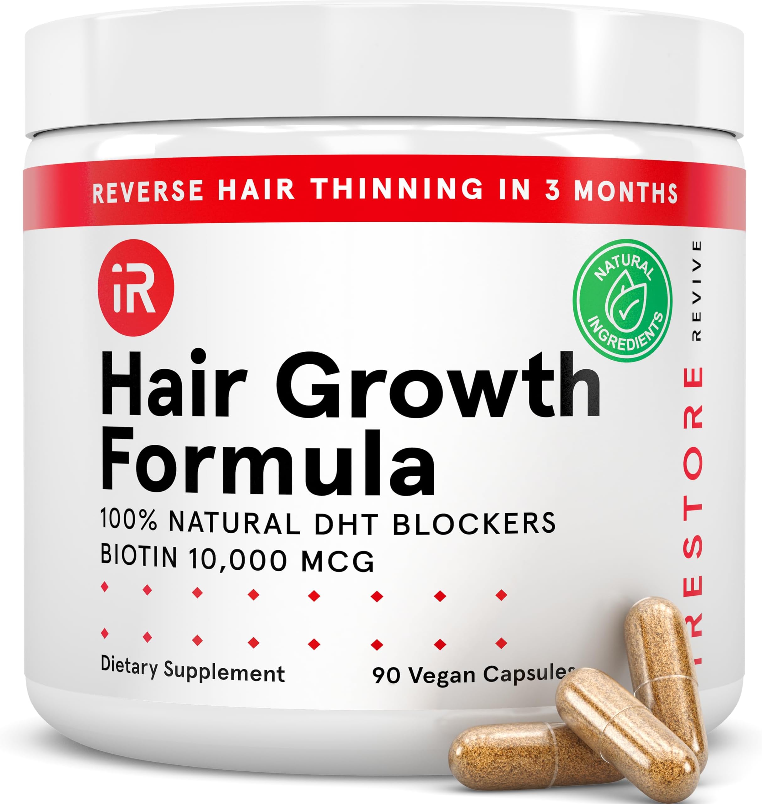 - iRestore Hair Growth Supplement - Hair Loss Vitamins for Women and Men - Biotin Multivitamins & DHT Blocker to Reduce Hair Thinning - Hair Regrowth Pills - 30 Days Supply 90 Count (Pack of 1)