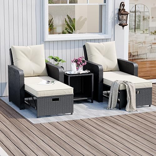 Juego de muebles de mimbre para patio al aire libre juegos de muebles convertibles de ratán con cojín otomano impermeable para exteriores, sillas de