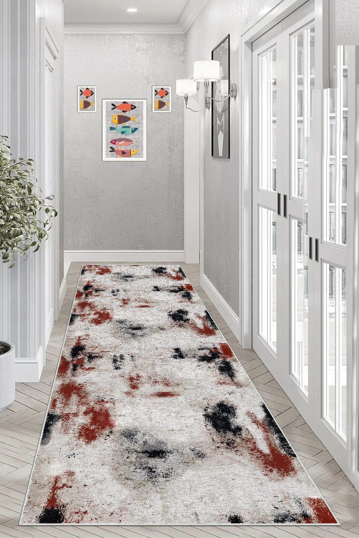 Pelangi Batik Desenli Renk Geçişli Dijital Baskı Yıkanabilir Kaymaz Taban Salon Halısı ve Yolluk, Karışık Renkli 80 x 600, 955518411110806007