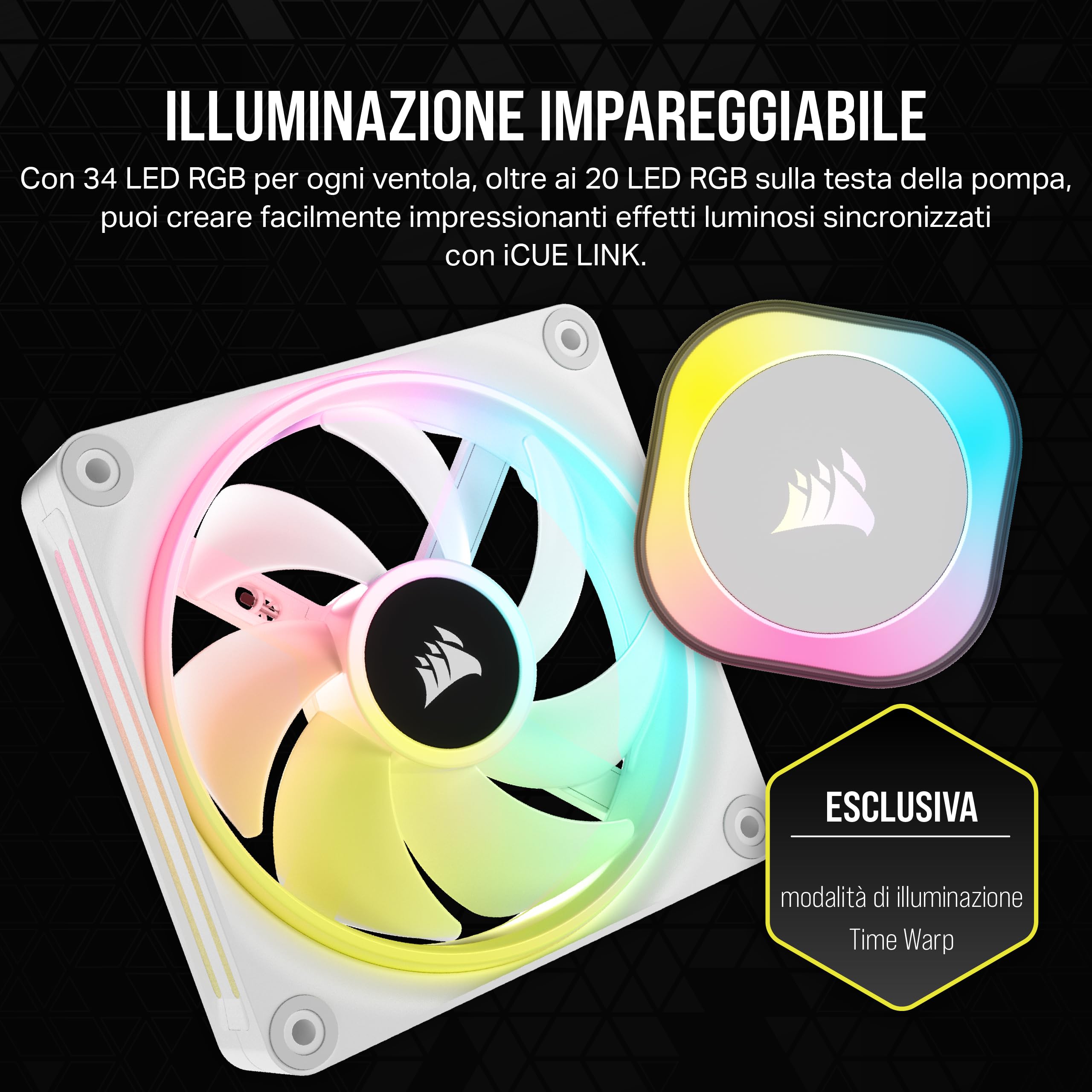 CORSAIR iCUE LINK H100i RGB Dissipatore a Liquido per CPU - AIO da 240 mm - Ventole RGB QX120 - Compatibile con Intel® LGA 1700, AMD® AM5 - Hub di Sistema iCUE LINK Incluso - Bianco