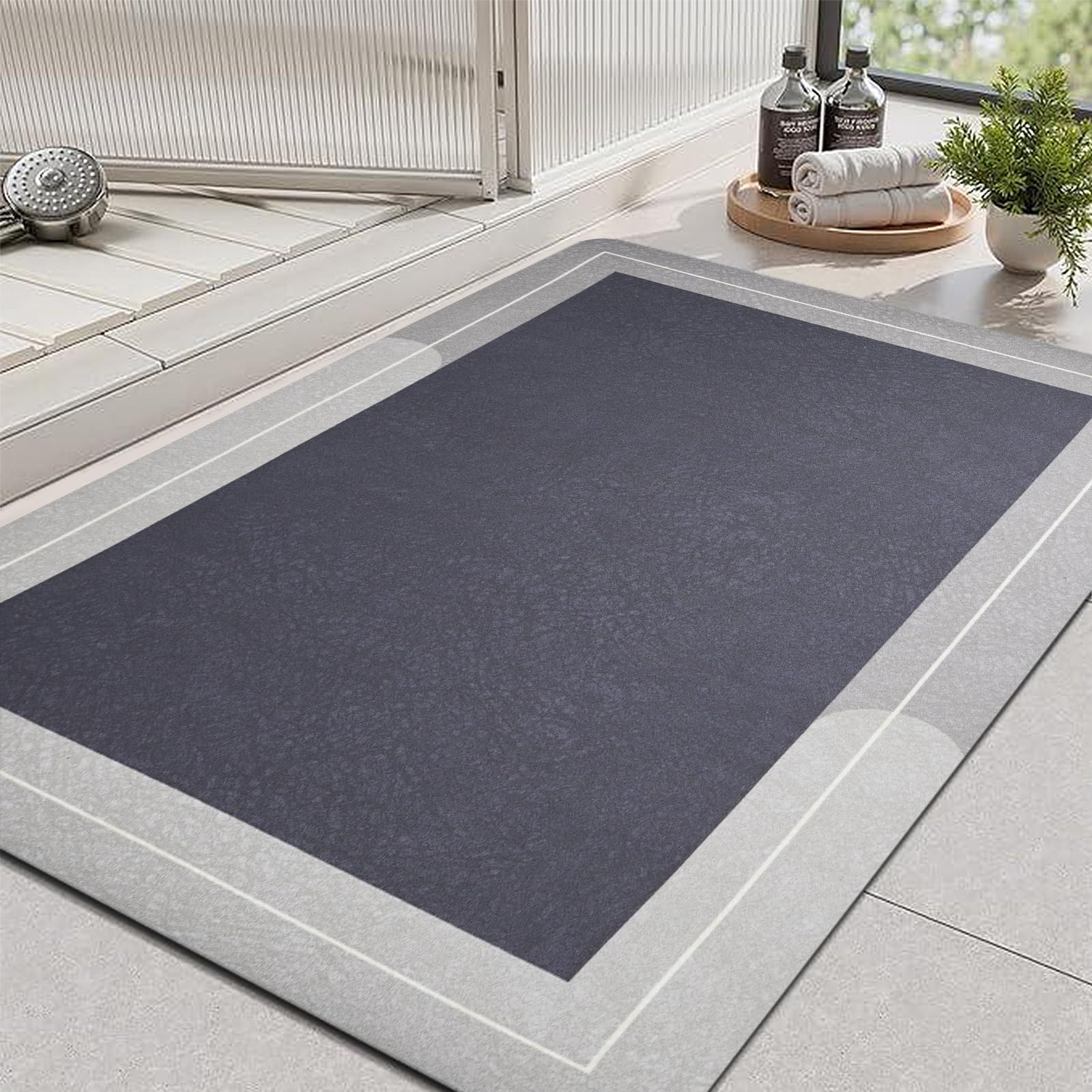 Large Bath Mat - Super Absorbent Quick Dry Diatomaceous Earth Bath Mat Diatomite Stone Bath Mats for Bathroom Non Slip Shower Mat Bathtub Mat, Thin Bathroom Rugs Fit Under Door, 19.6"x31.5", Grey