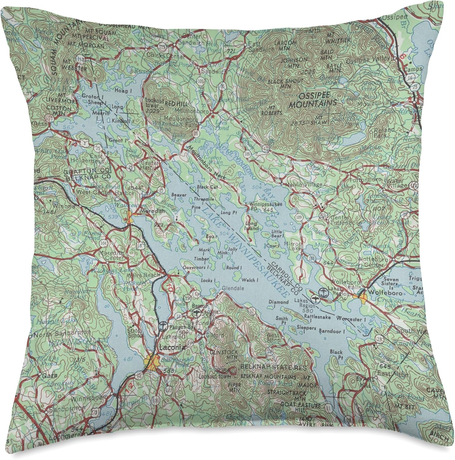 Vintage Lake Winnipesaukee NH Map (1968) Throw Pillow