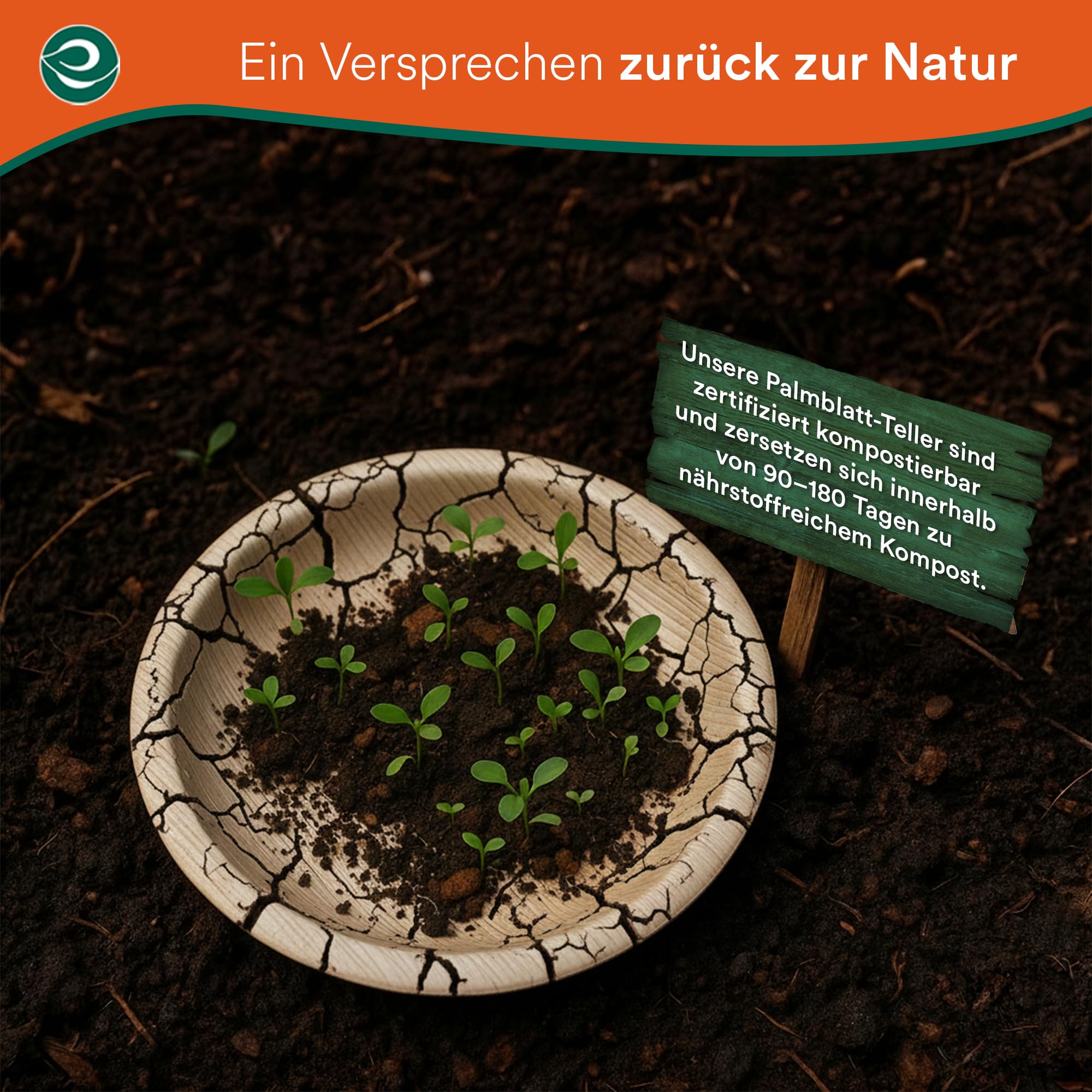 ECO SOUL Bambus teller 10"(25 cm) Palmblatt teller Einwegteller(200 Stück) | 100% natürliches Palmblatt, Extra stabil für heiße & kalte Speisen, Fett & schnittfest, Kompostierbare Alternative zu Plast