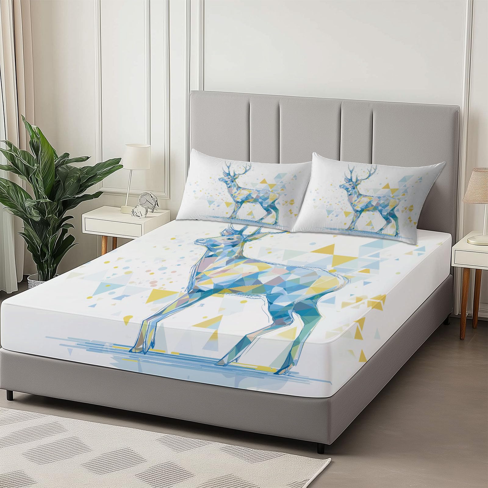 Drap Housse 180 x 200 cm Animaux Cerfs Drap Housse Doux Résistant