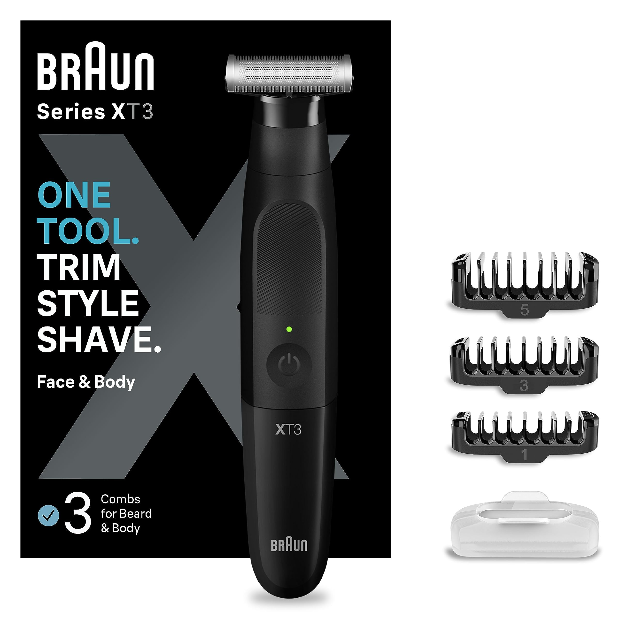 Braun Series X, hybrydowy elektryczny męski trymer do brody i golarka do ciała, Ostrze 4D, SkinShield, wodoodporny, bezprzewodowy XT3100