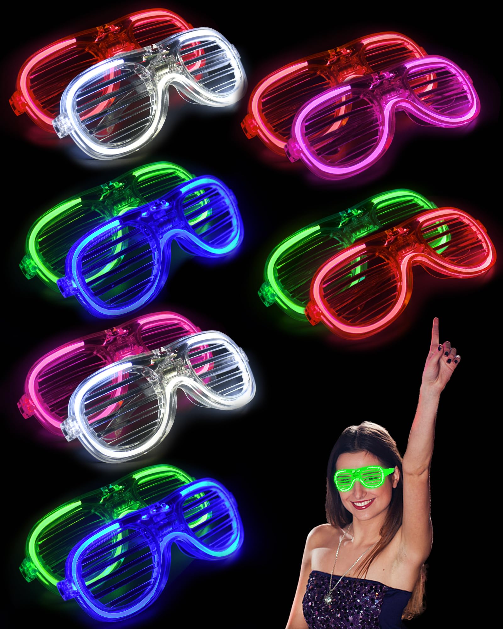 12 Pcs Light Up Glasses Glow in The Dark Party Supplies LED Shutter Shades Glasses 3 Modes Flashing Glow Glasses