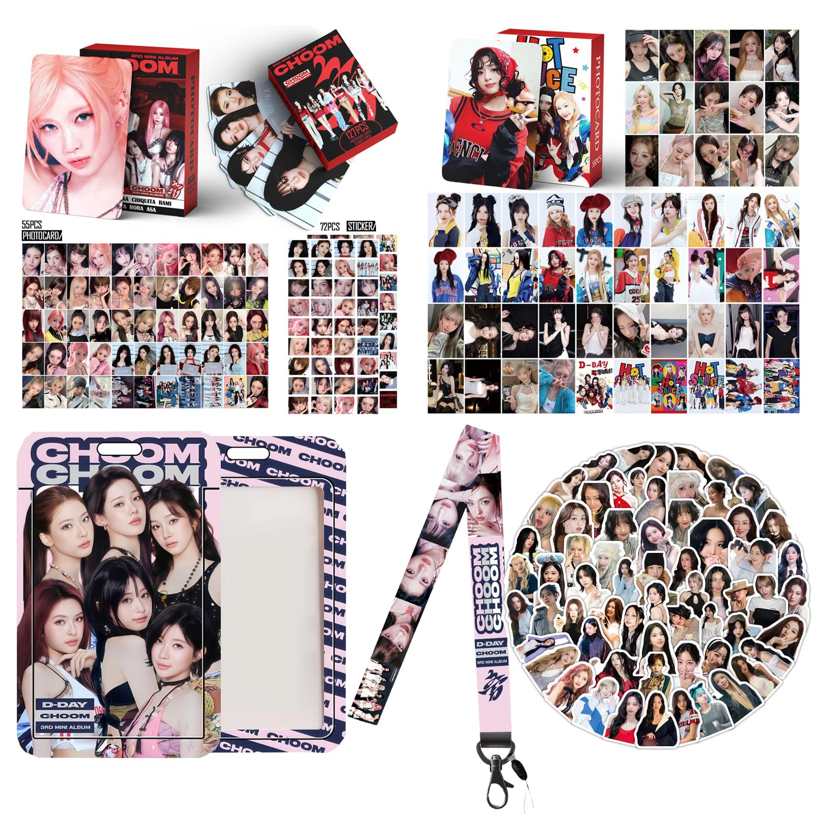 Set regalo per album choom, include 182 fototessere (110 fotocard, 72 mini adesivi), 100 adesivi per album, 1 cordino, 1 porta carte