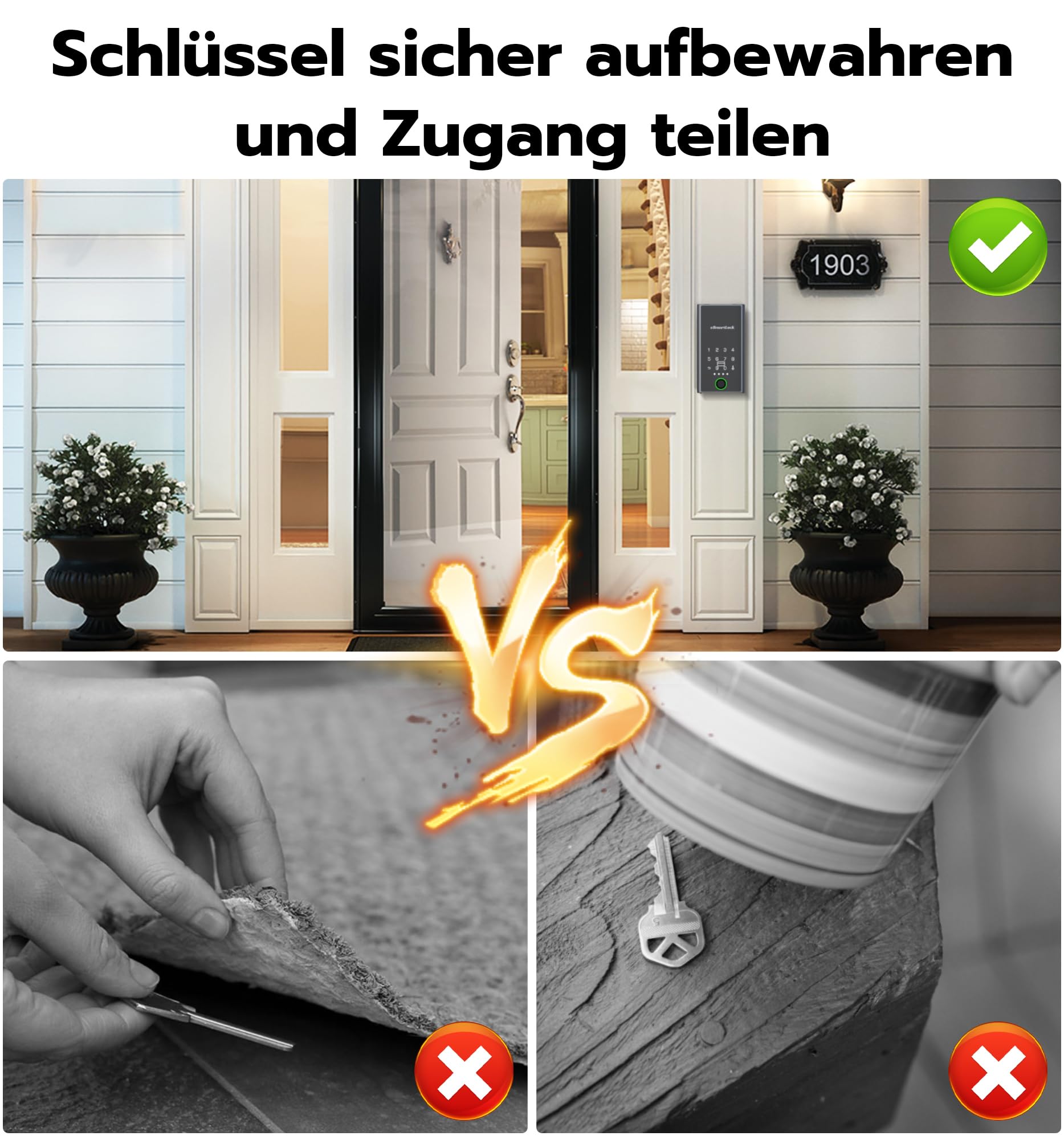 Schlüsselbox mit Fingerabdruck, RFID & Bluetooth – Wetterfester Smart-Key-Safe für Immobilienmakler & Vermieter, Schlüsselversteck außen, Türhänger oder Wandmontage