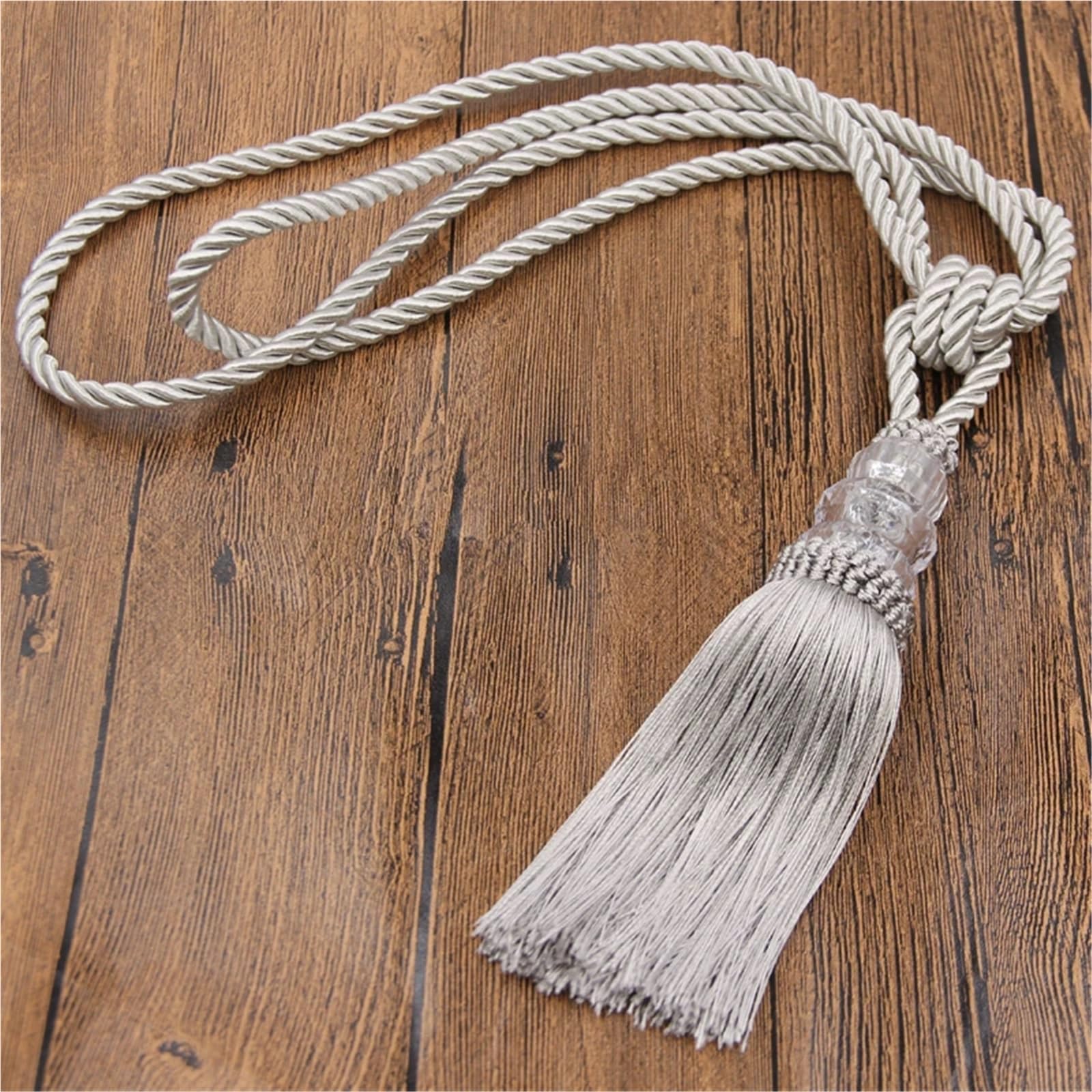 Podwiązki do zasłon, 1 szt. sznurek do zasłon z frędzlami, akcesoria okienne, kryształowe koraliki, ozdobne zasłony, klamrowy(Beige)