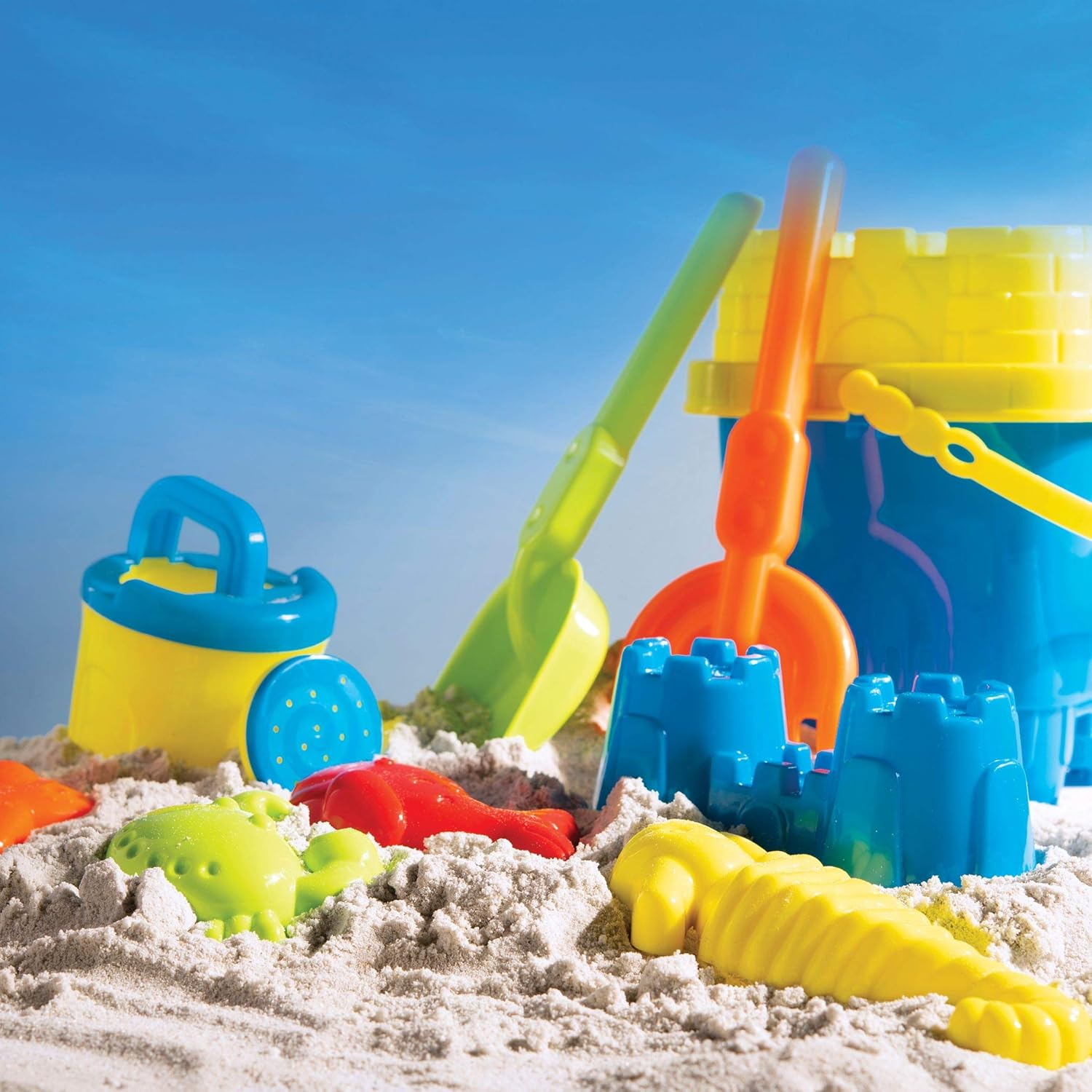 Prextex 10 Piece Beach Toys Sand Toys Set, Bucket with Sifter, Shovel, Rake, Watering Can, Animal and Castle Sand Molds : Toys & Games