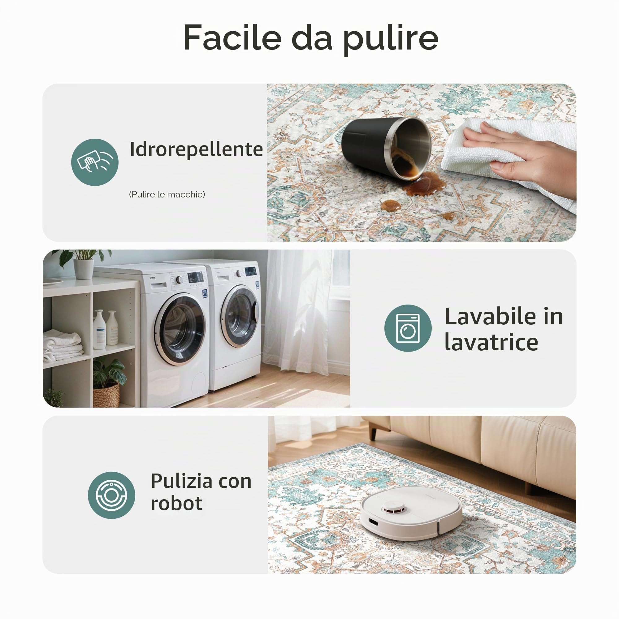 GENIMO Vintage Tappeto Salotto 200x290cm - Grande Tappeto Soggiorno Lavabile Antiscivolo, Resistente, Facile da Pulire, Boem Carpet Per Camera da Letto, Sala da Pranzo, Sala - Vintage Verde Beige