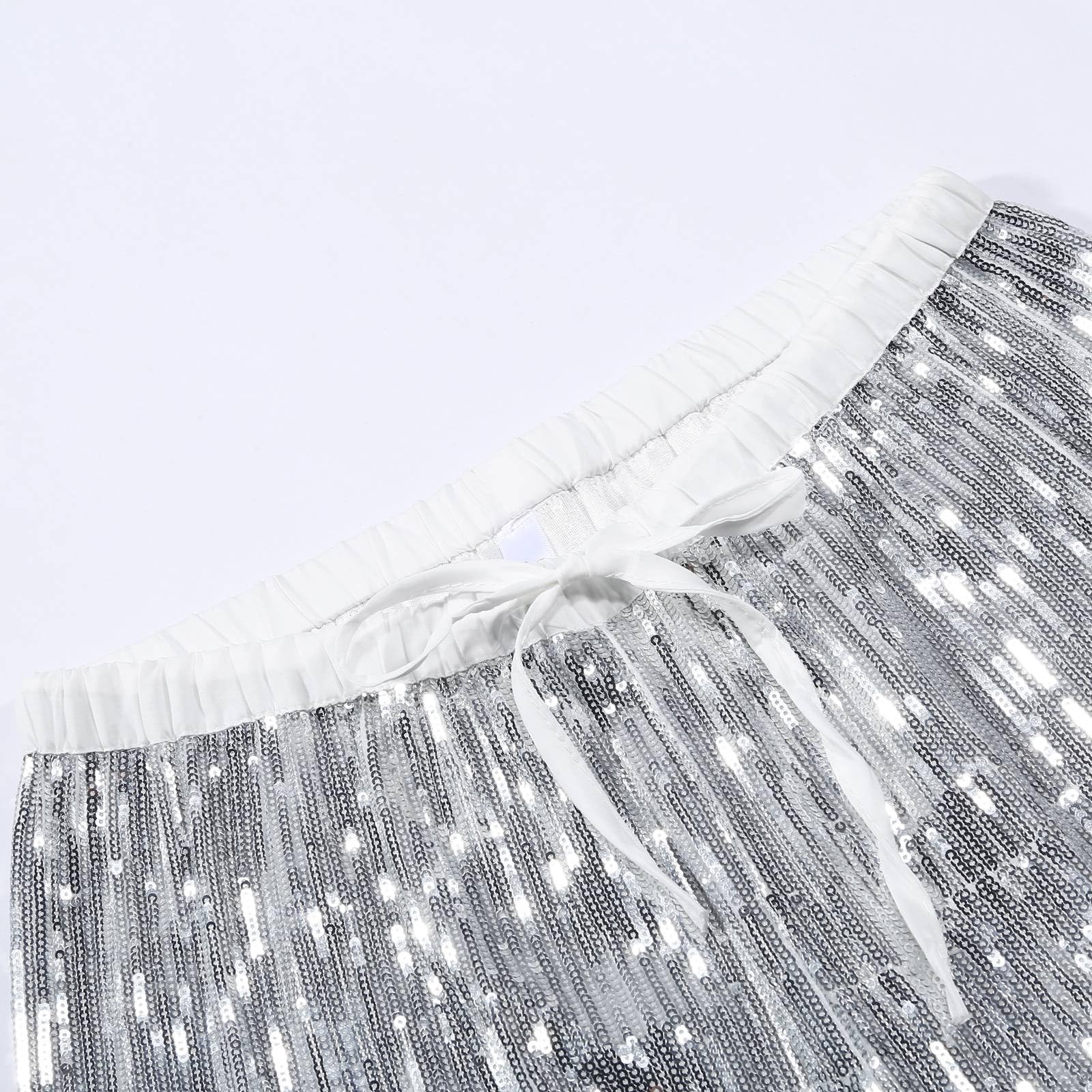 Generico Paillettes Pantaloni Pantalone A Vita Alta Zampa Casual Curvy Elegante con Completo Larghi Culotte Brillantini vestibilità Comoda Donna Pantaloncini Extra