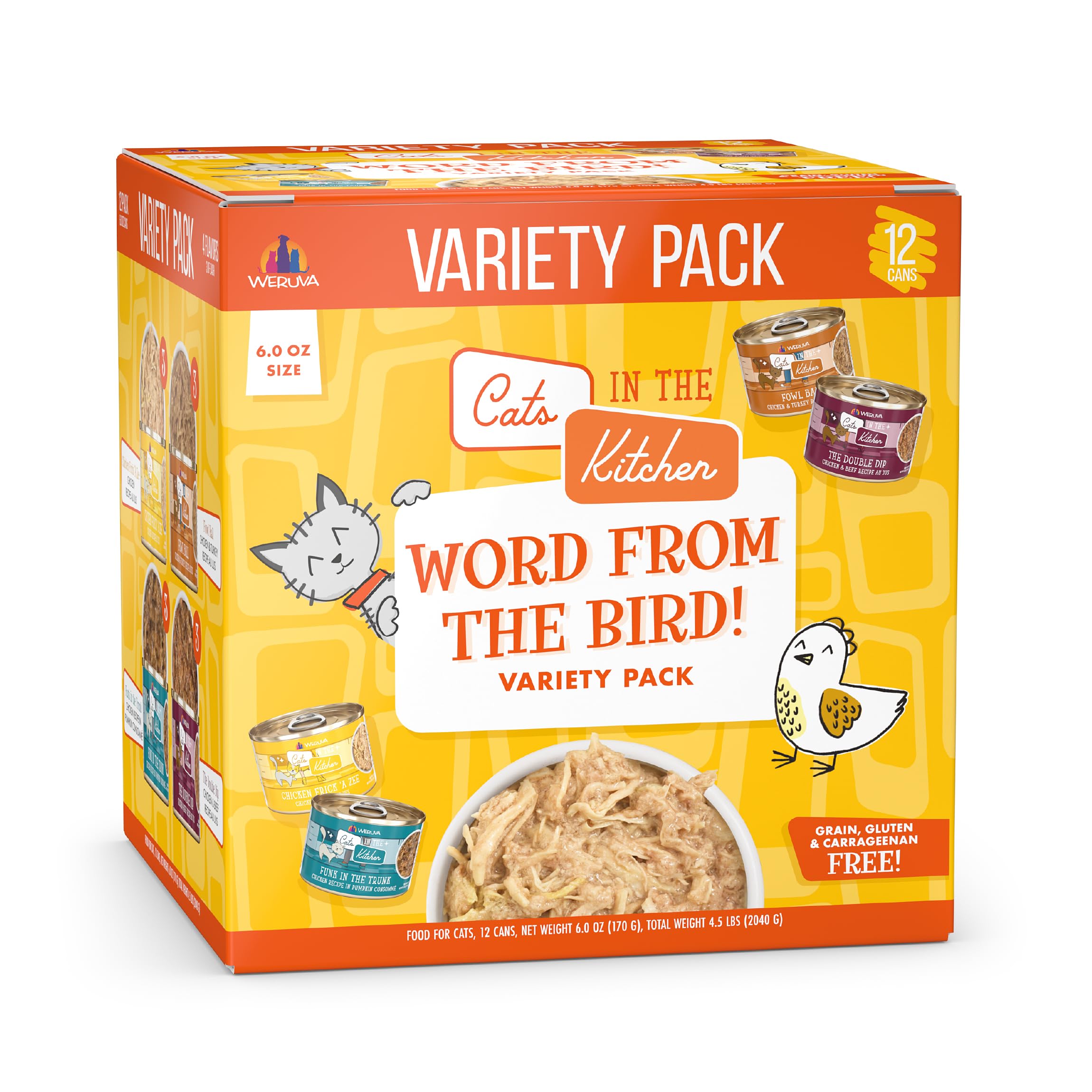 Weruva Cats in The Kitchen, Word from The Bird! Variety Pack, 6oz Can (Pack of 12)
