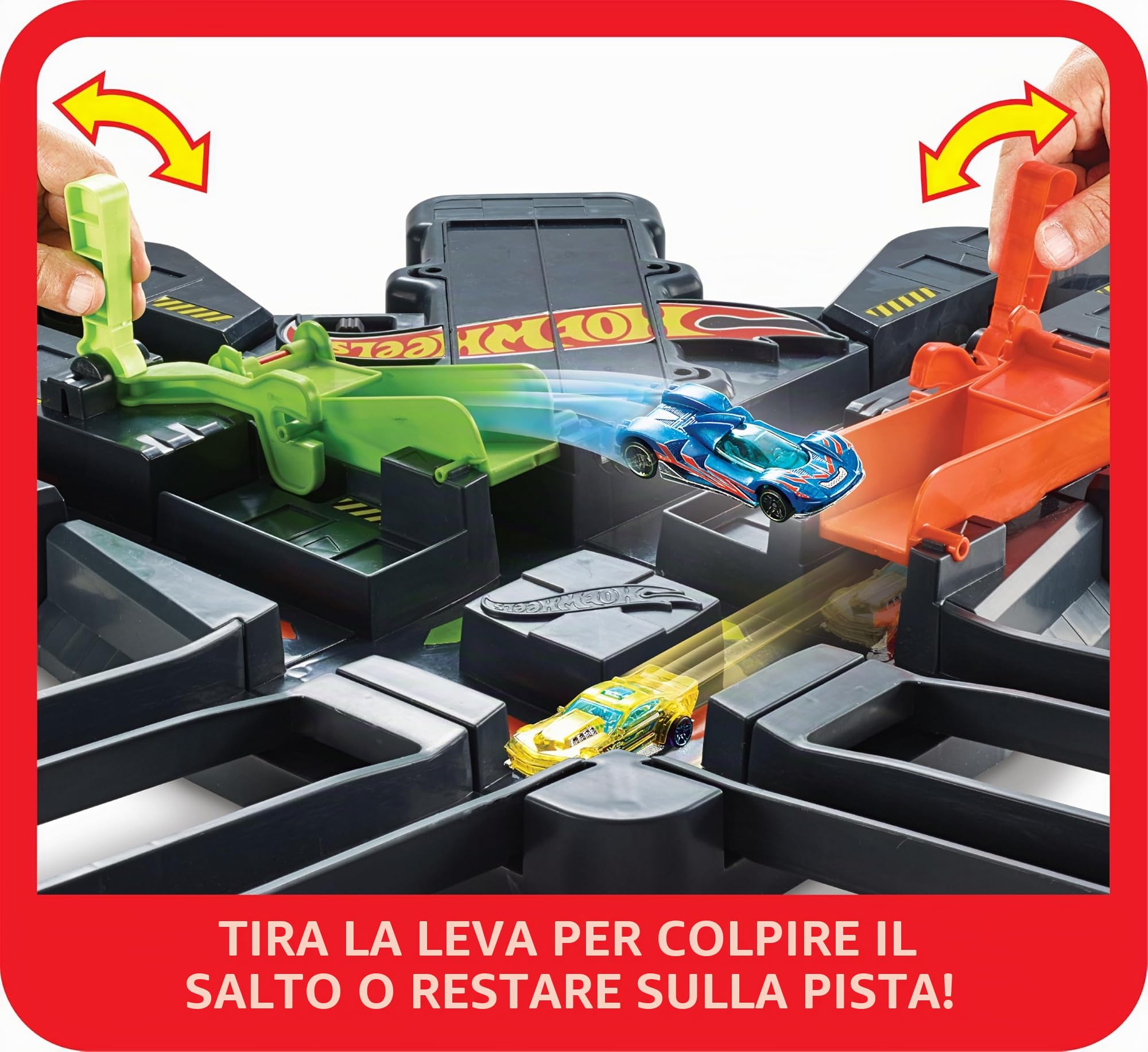 Hot Wheels Pista Scontri Colossali per Macchinine, 150 cm di Larghezza, Doppio 8 e Lanciatori ad Alta Velocita, Giocattolo per Bambini 4+ Anni, GWT41, Imballaggio Sostenibile