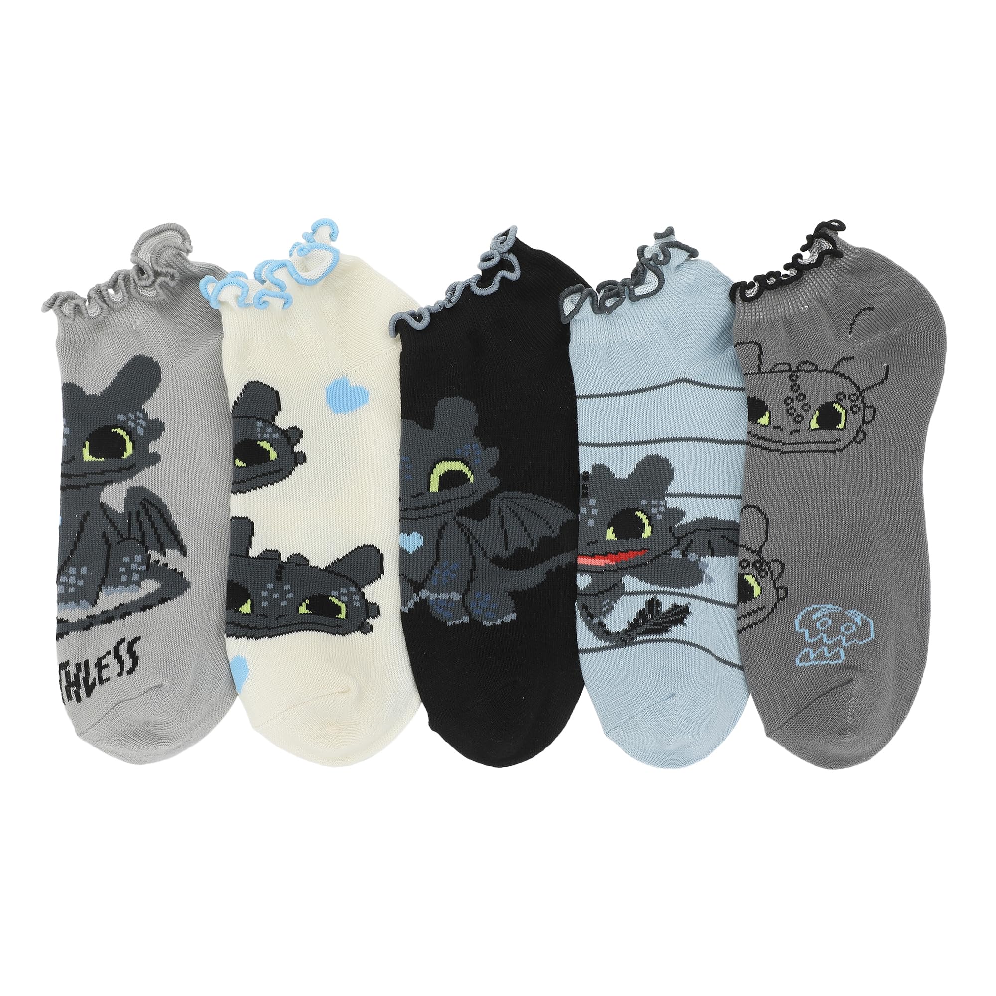 Bioworld Women's How To Train Your Dragon Toothless Character Art 5-Pair Ankle Socks, One Size