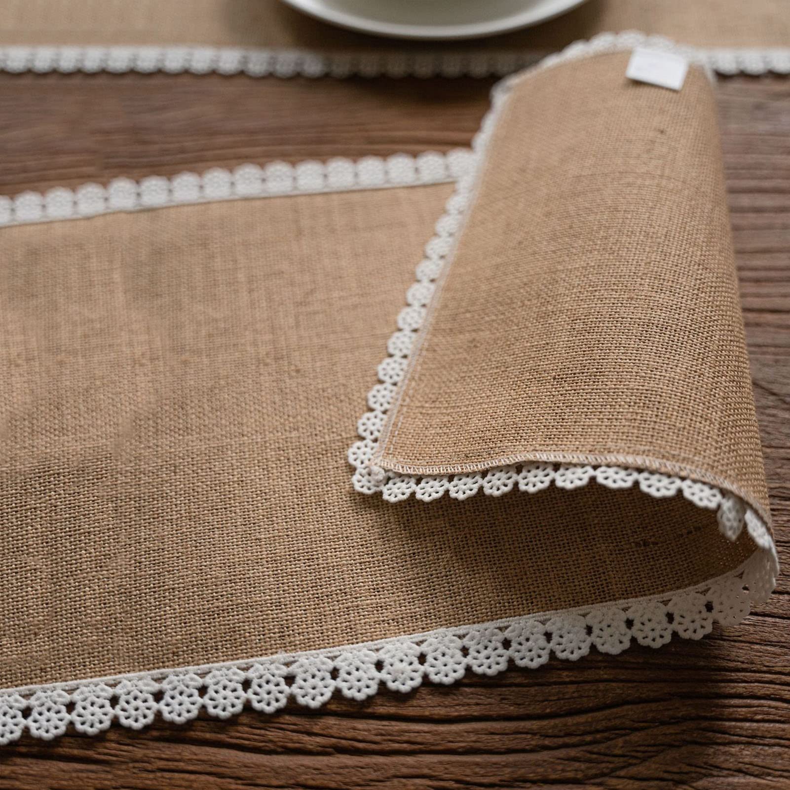 Runner da Tavola in Iuta con Bordo in Pizzo Bianco, Sciarpa da Comò Rustica in Iuta Matrimonio Autunno-Inverno Decorazioni per La Tavola in Campagna (Size : 30x300cm)