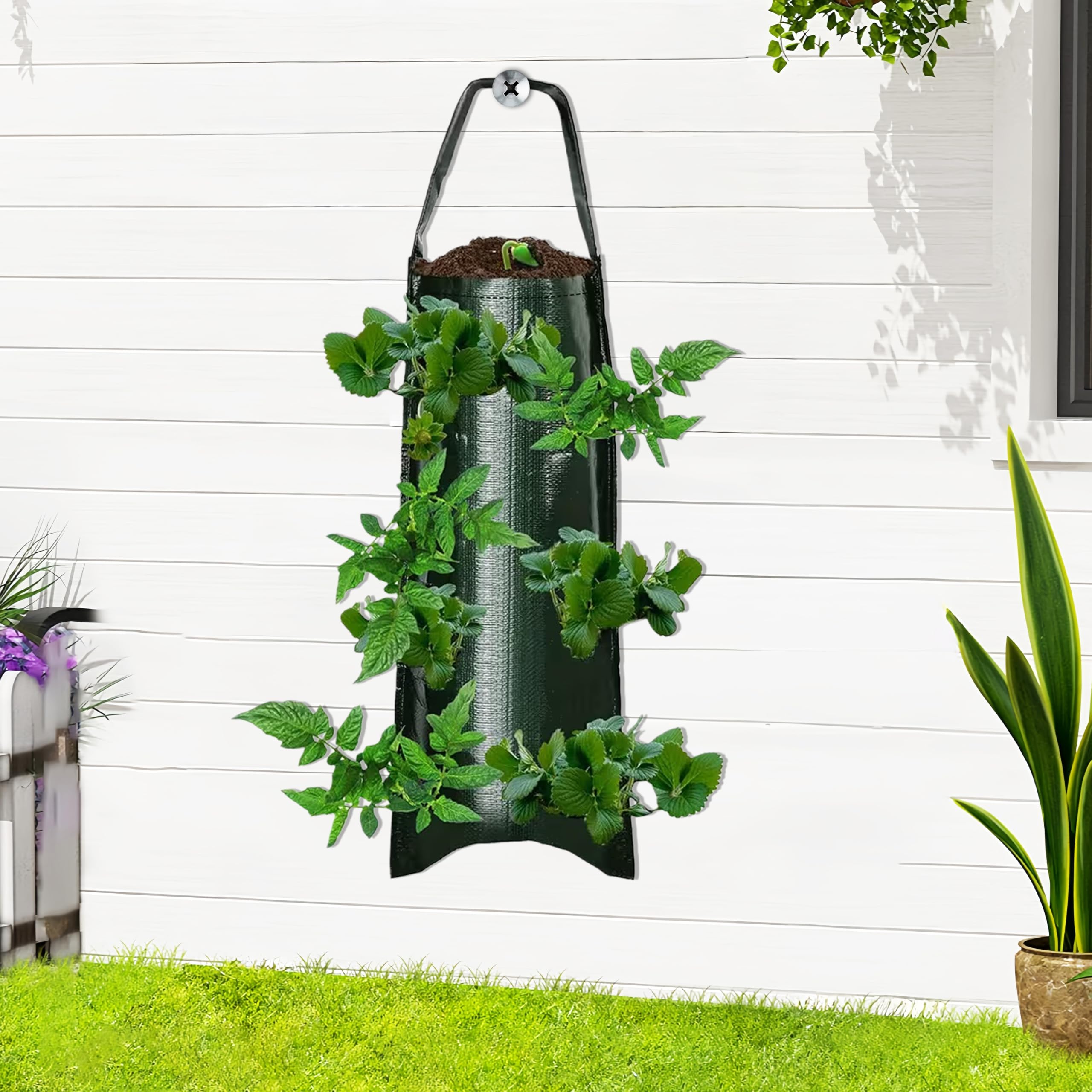 Strawberry Planter Hanging Bag Vertical Vegetable Grow Bag Outdoor Balcony Garden Gardening Gift Green