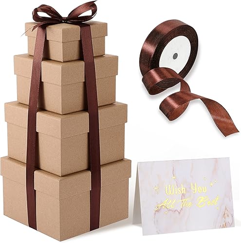 Miniatura 1 de Marspark 4 cajas de regalo para el día de San Valentín con tapas, cajas cuadradas anidadas de tamaño mixto, cajas de regalo apilables, caja de