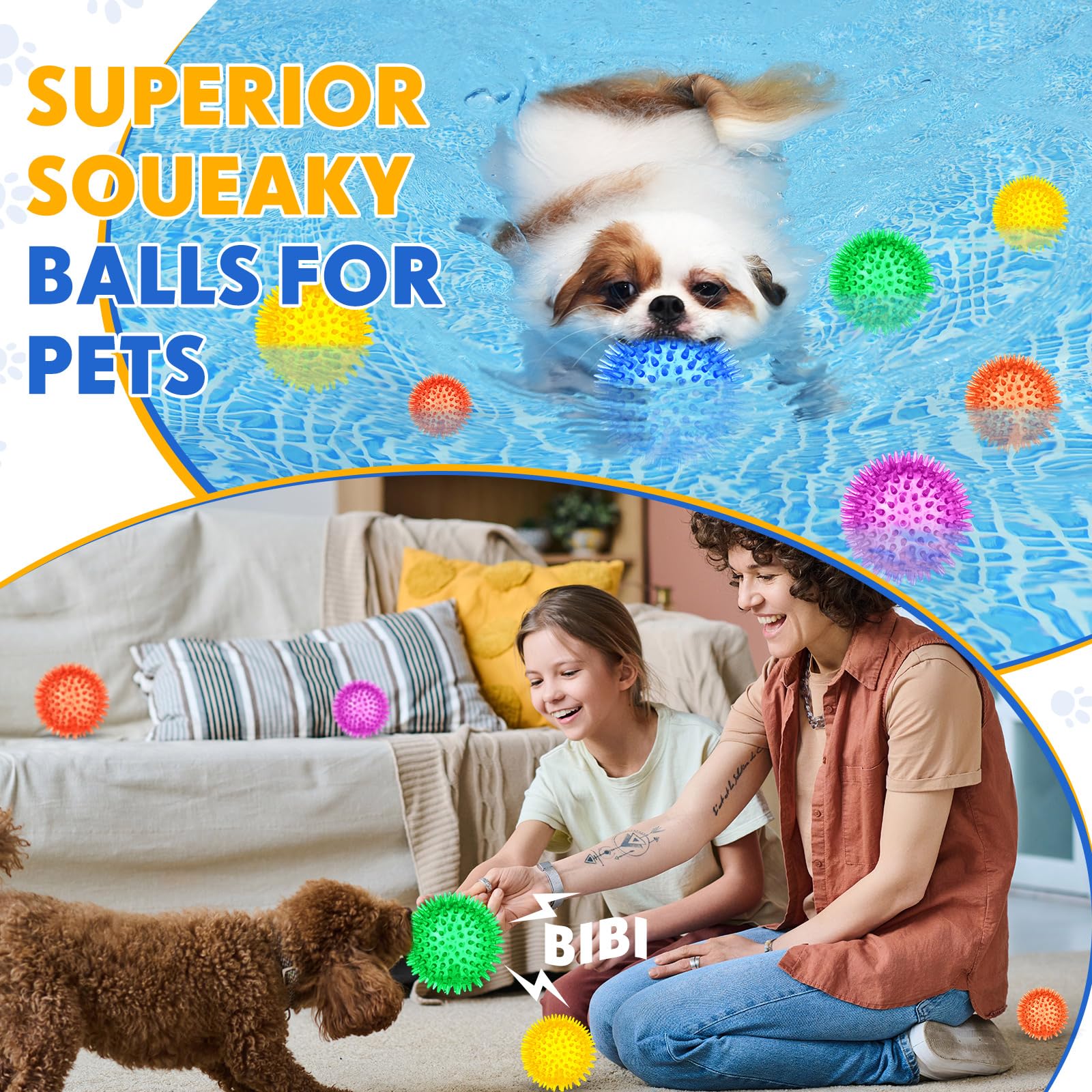 Lot de 50 balles couinantes pour chien en vrac pour mâcheurs agressifs - Jouet à rapporter - Jouets à mâcher en TPR pour nettoyer les dents et l'entraînement - 5,3 cm, 6,3 cm, 8,9 cm
