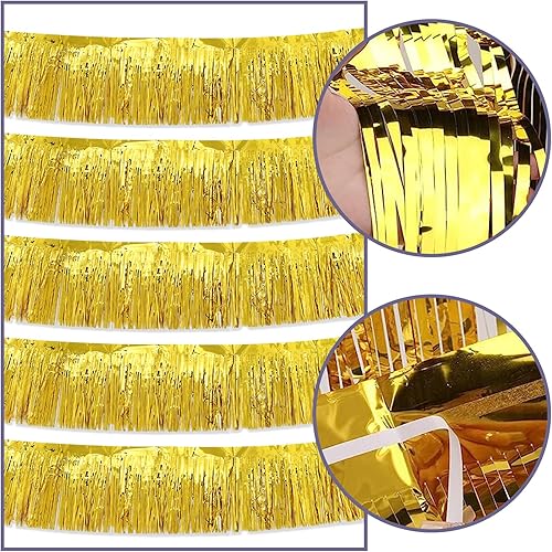 Miniatura 4 de Paquete de 5 guirnaldas de flecos dorados de 10 pies, guirnalda de flecos metálicos de oropel con flecos, pancarta de fondo para desfiles,
