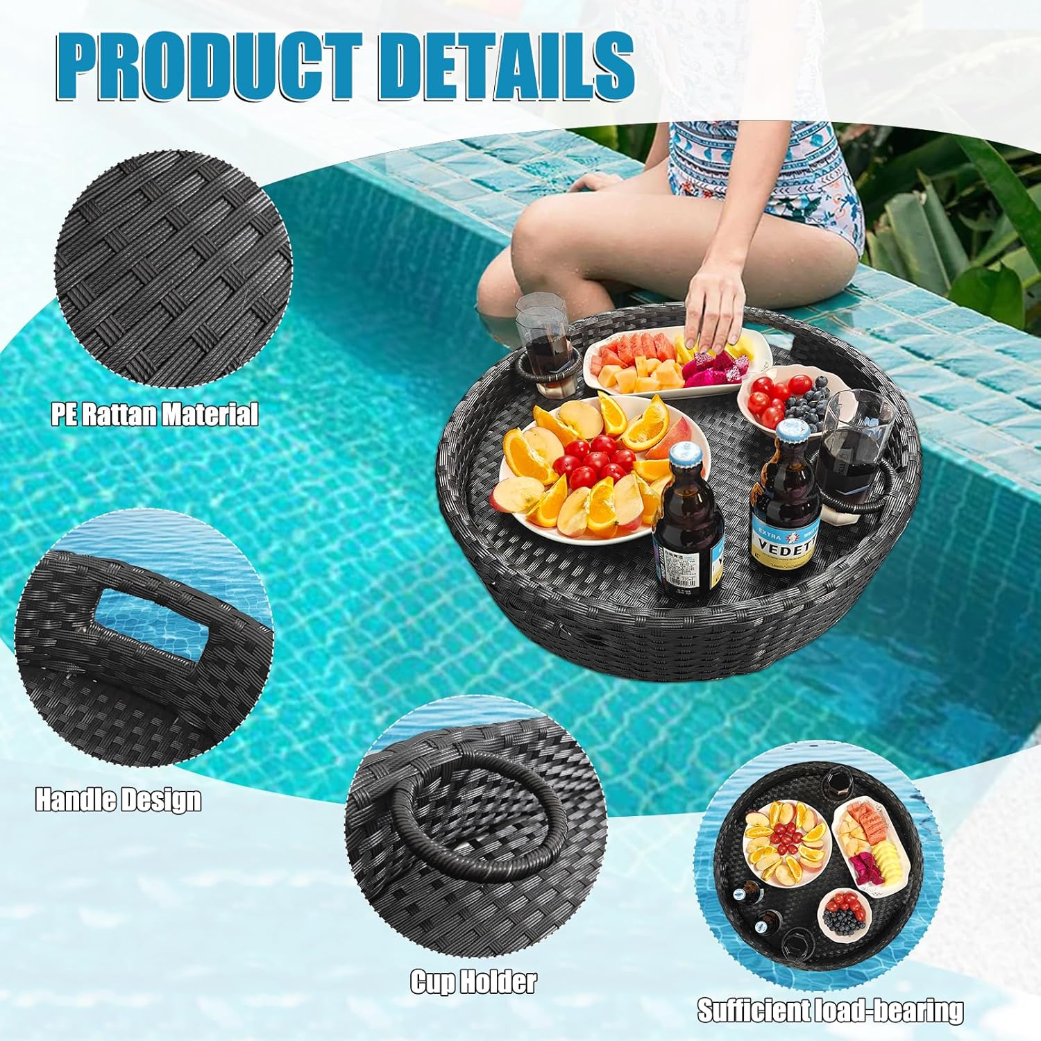 Floating Tray for Pool，Floating Pool Tray, Floating Tray - Floating Pool Table, Ideal for Food & Drinks - Floating Table for Pool - Essential Floating Food Tray for Pool Activities(Round) - Image 3
