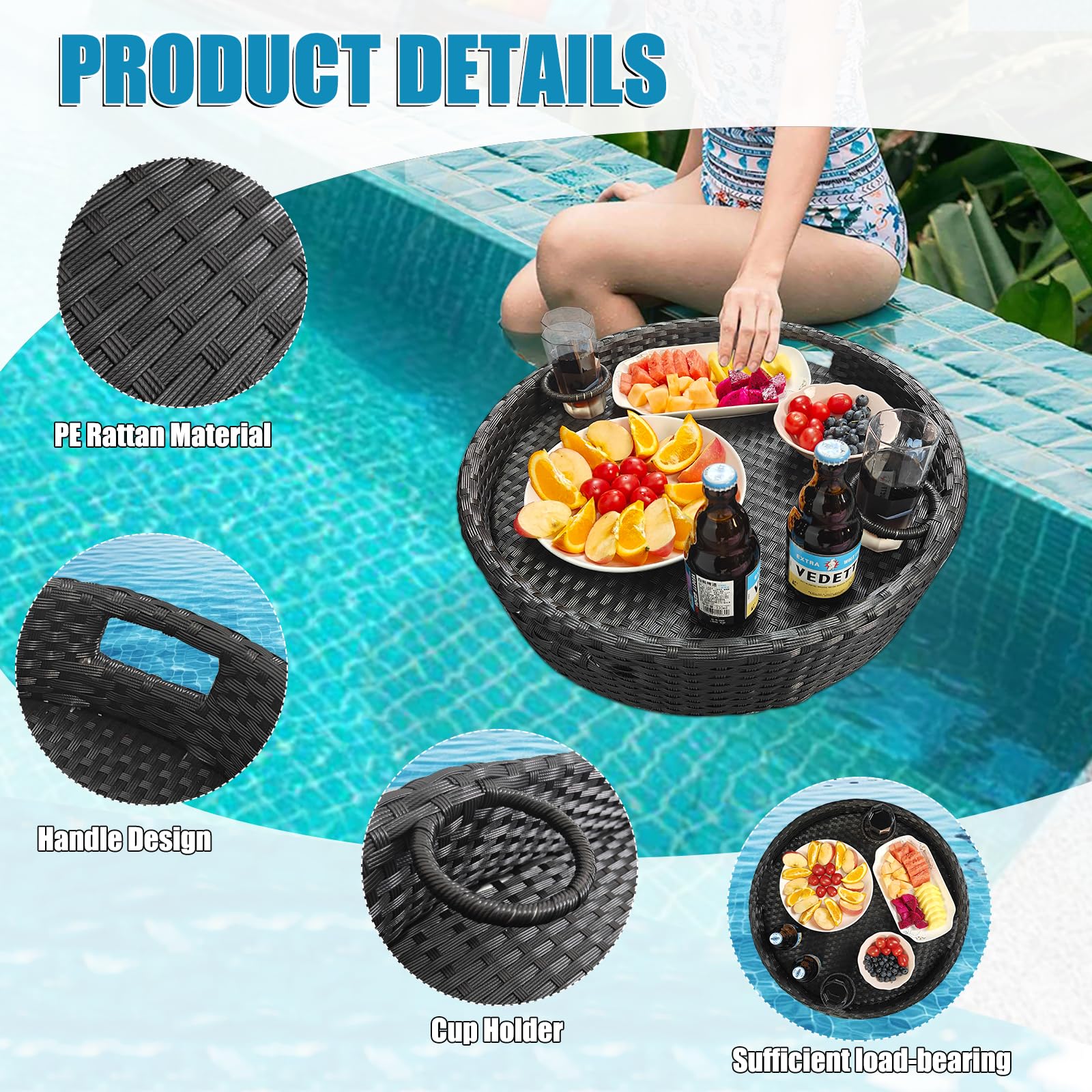 Bandeja flotante para piscina, bandeja flotante para piscina, bandeja flotante, mesa de billar flotante, ideal para alimentos y bebidas, mesa flotante para piscina, bandeja flotante esencial para