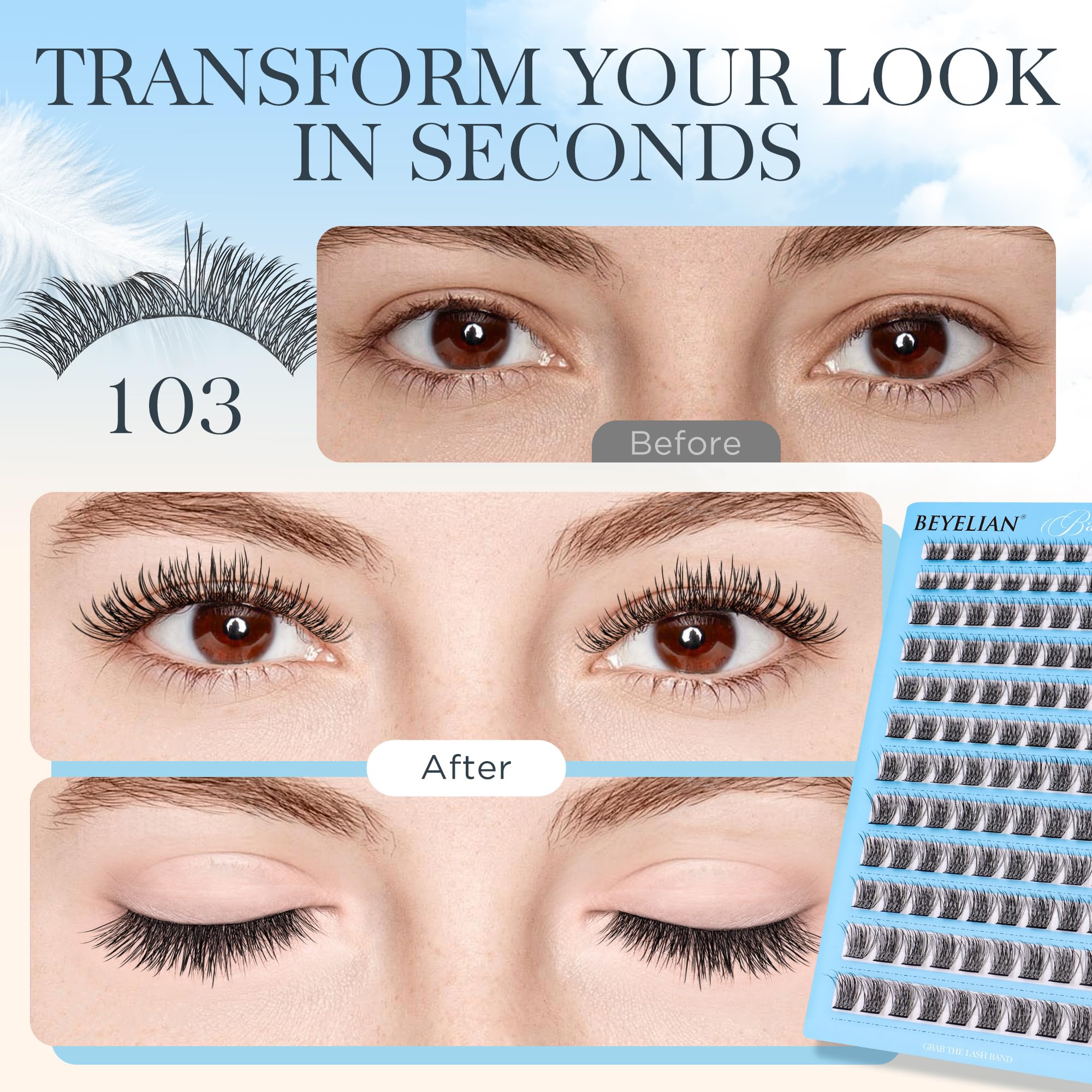 BEYELAN Lash Clusters Kit Natural DIY Eyelash Extension Kit with Bond and Remover and Applicator for Self Application at Home 10-16mm 120 Pcs (CCE103) - Image 3