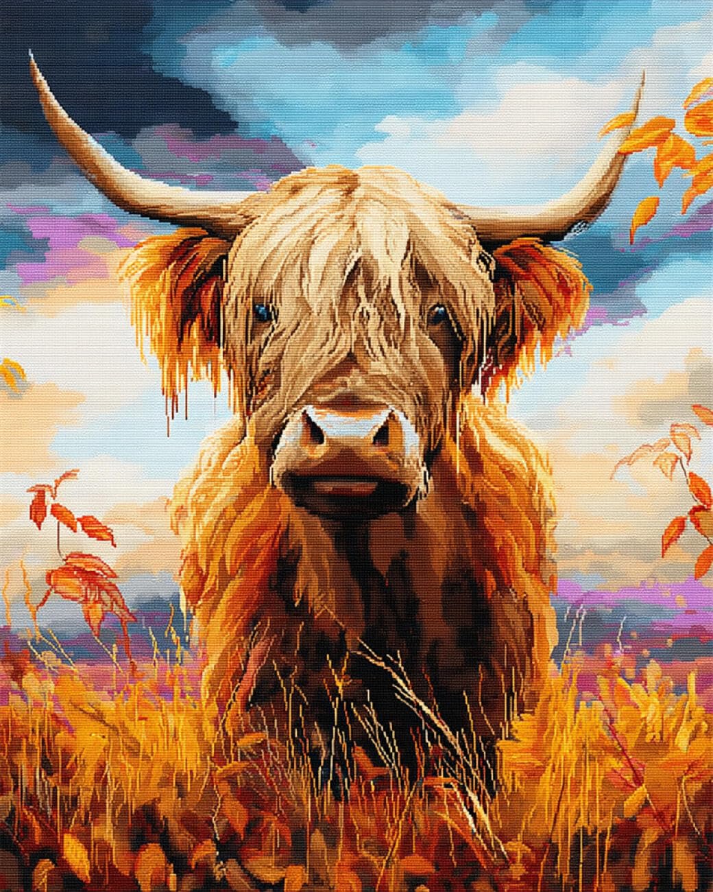 RKFLGEW DIY Bead Embroidery Kit Cartoon Highland Bull 50x70cm