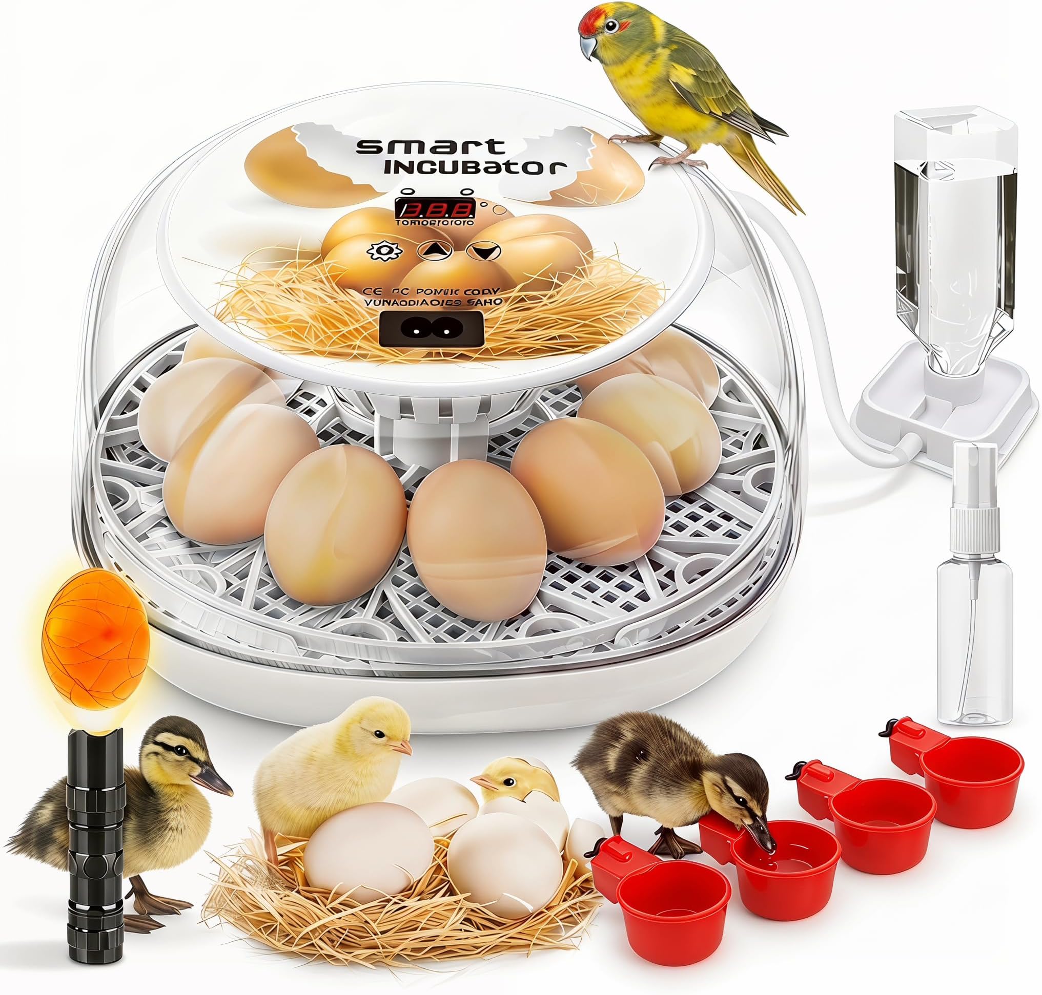 Egg Incubator with Automatic Egg Turning Control, Incubators for Hatching Eggs, Chicken, Ducks, Goose, Pigeon, Quail, Parrot Incubator for Farm, Lab, Science Classroom, Home