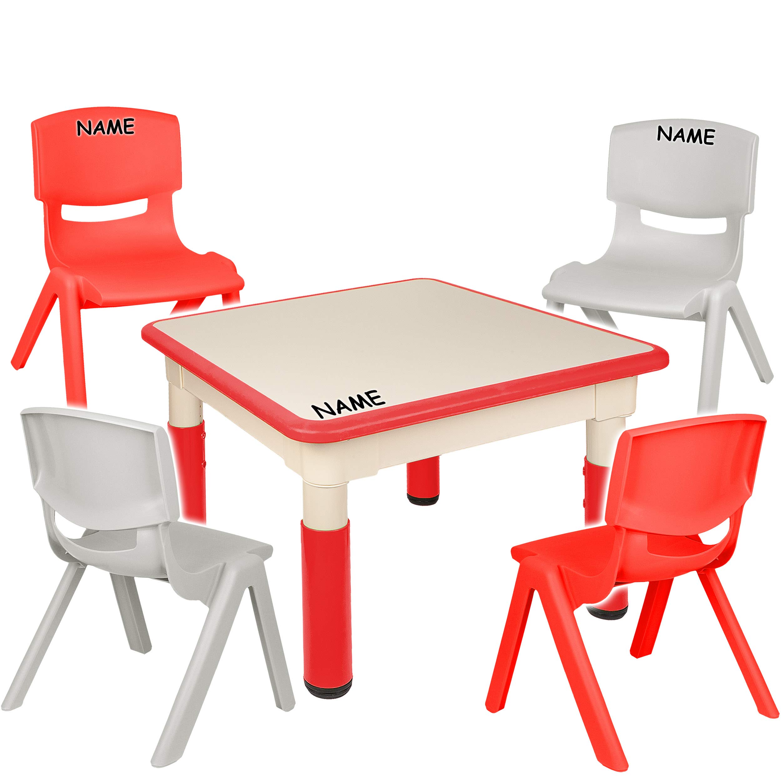 alles-meine.de GmbH Sitzgruppe für Kinder - Tisch + 4 Kinderstühle - Größen & Farbwahl - rot - inkl. Name - höhenverstellbar - 1 bis 8 Jahre - Plastik - für INNEN & AUßEN - Kinde..