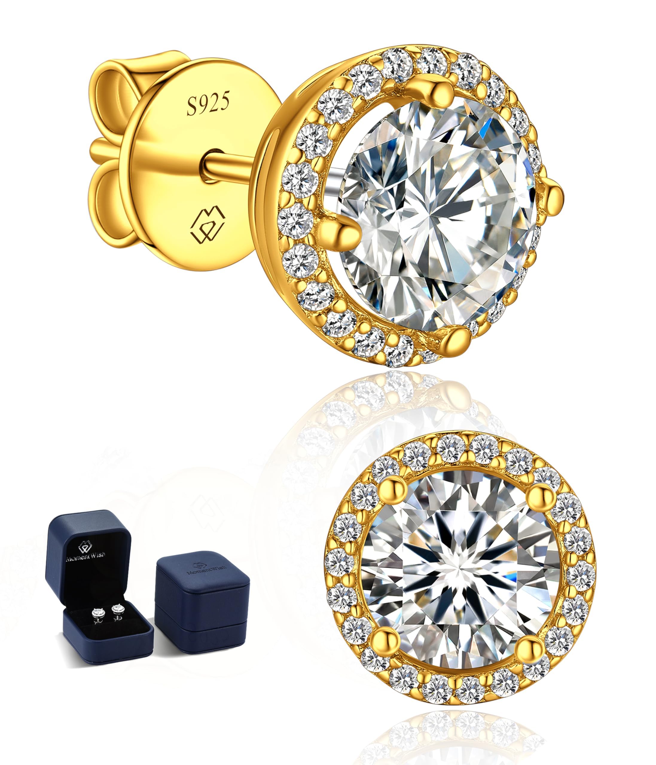 MomentWish Moissanite Ohrringe Gold 585, 0,6/1/2/3 Karat Ohrstecker Rosegold Diamant Echtes Silber Hypoallergen Schmuck Damen Geschenk für Frauen Freundin 4-7,5 mm