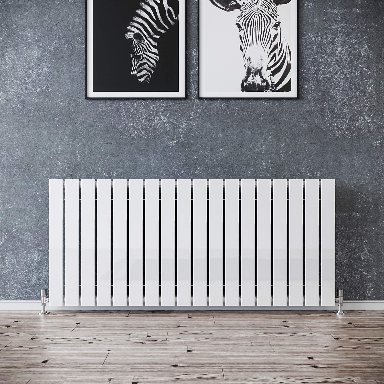 Elegant White 600 X 1596 Mm Horizontal Column Designer Radiator Single Flat Panel Radiators