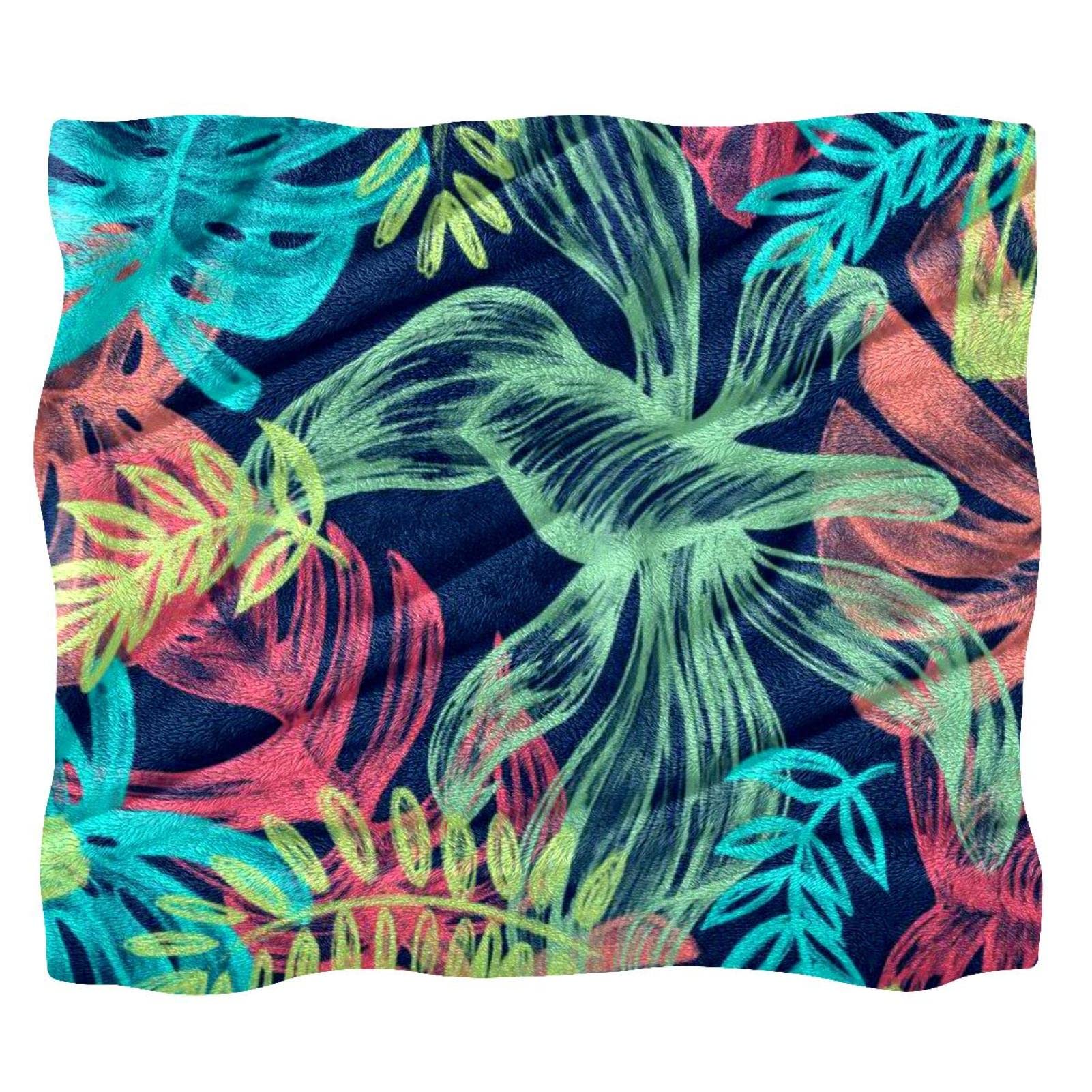 Couverture de lit moelleuse pour chambre d'enfant style feuille de palmier tropical