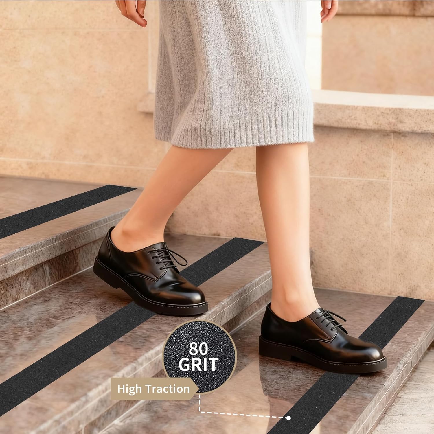 Black Anti-Slip Stair Treads Tape2 x50FT Heavy Duty PVC Non-Skid Grip Tape for Wooden Steps, Indoor/Outdoor Stairs, Pool Decks - Peel & Stick Waterproof Safety Traction