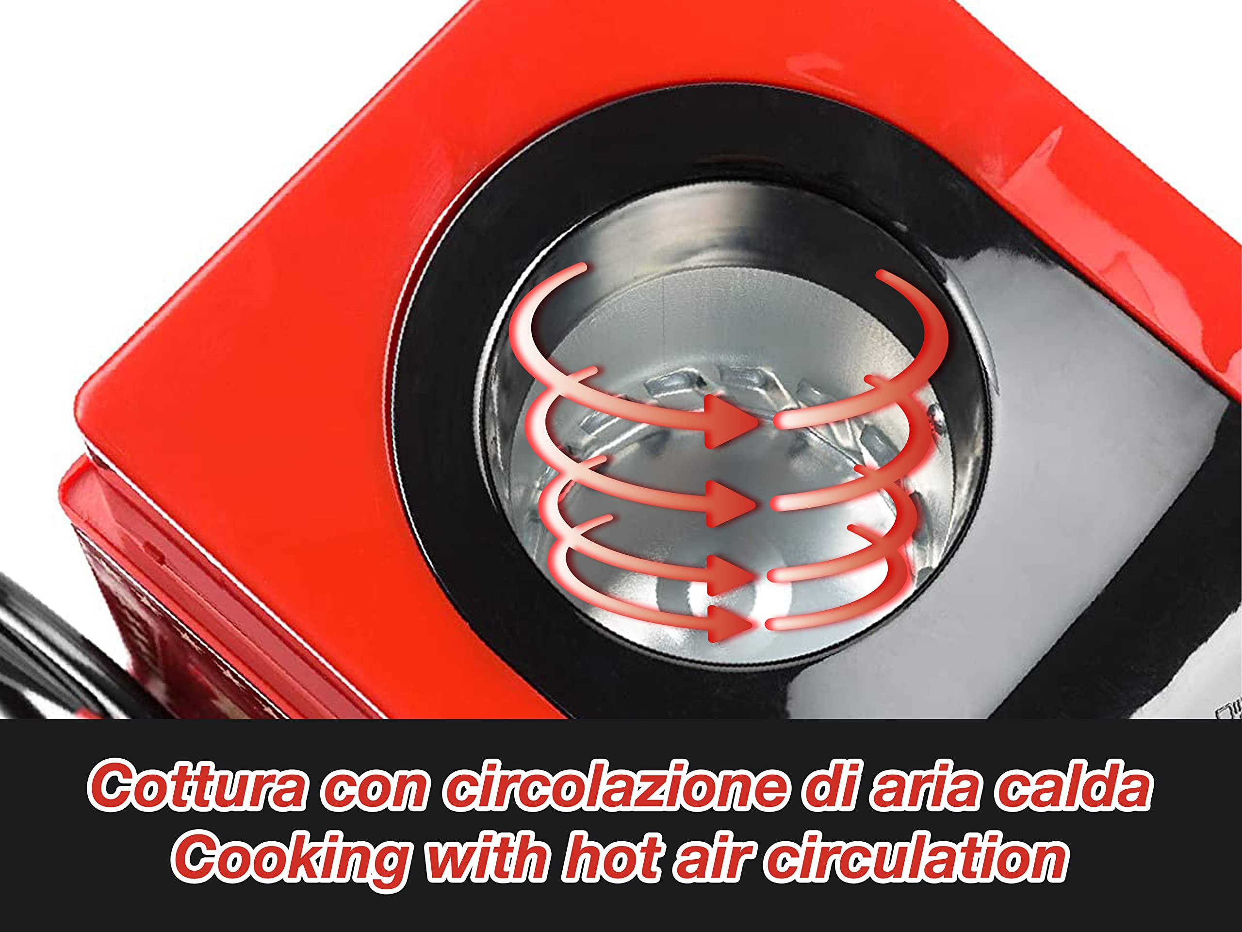 BEPER Macchina per Popcorn, Popcorn in 3 Minuti, No Grassi, Circolazione di Aria Calda, Senza Olio Potenza 1200 W, Rosso/ Oro