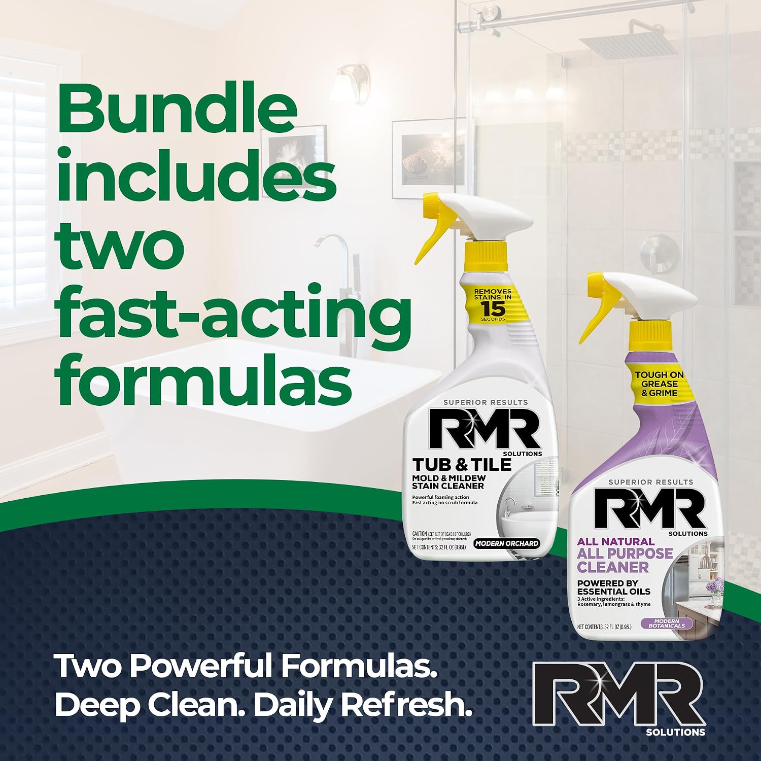 RMR Surface Saver System – Tub & Tile Stain Remover + All Natural All Purpose Cleaner, 2-Step Bathroom & Surface Cleaning Bundle for Tile, Grout, Shower, Tub, Counters & More, 2–32 Oz Bottles