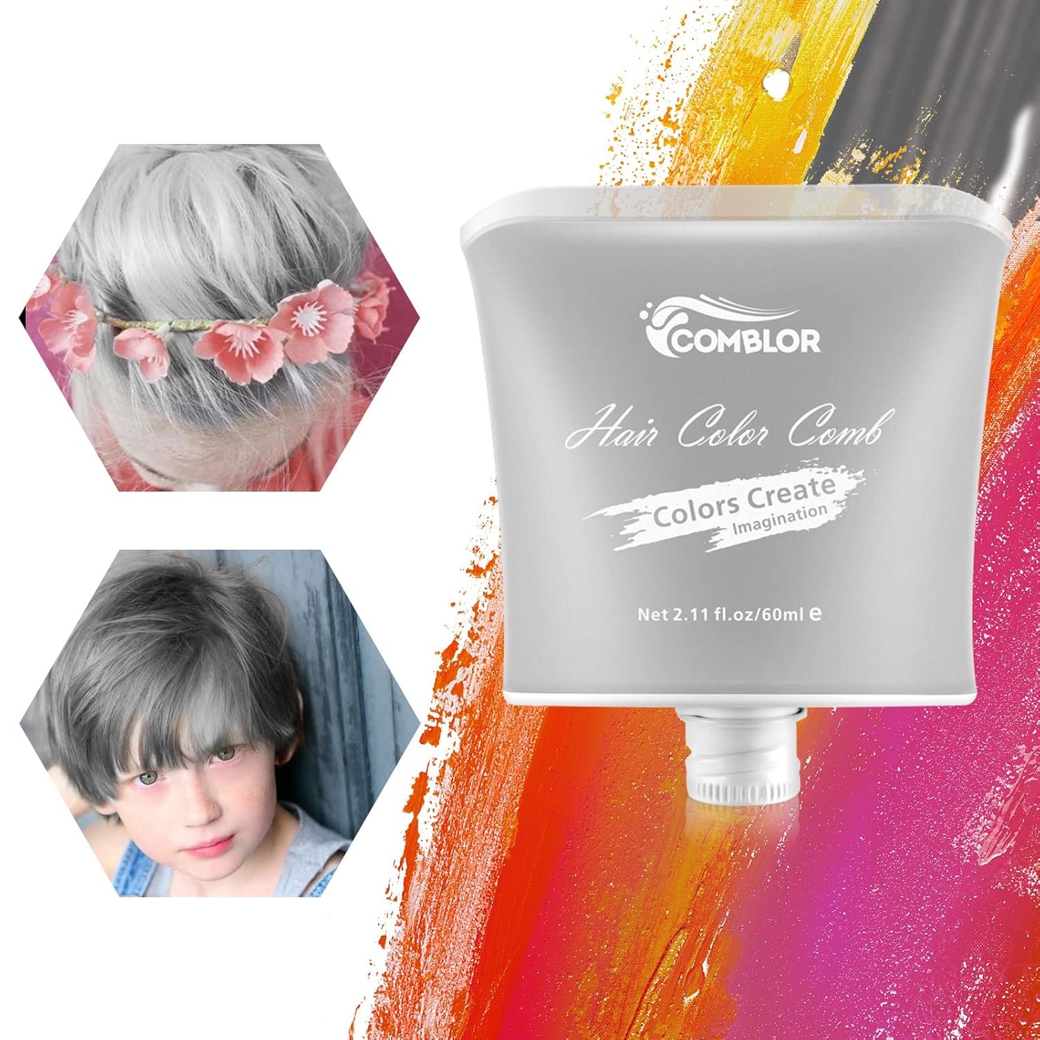 Tinte temporal para el cabello para niños, tinte gris de Comblor para el cabello, cera de color gris lavable para niñas, niños, adolescentes y