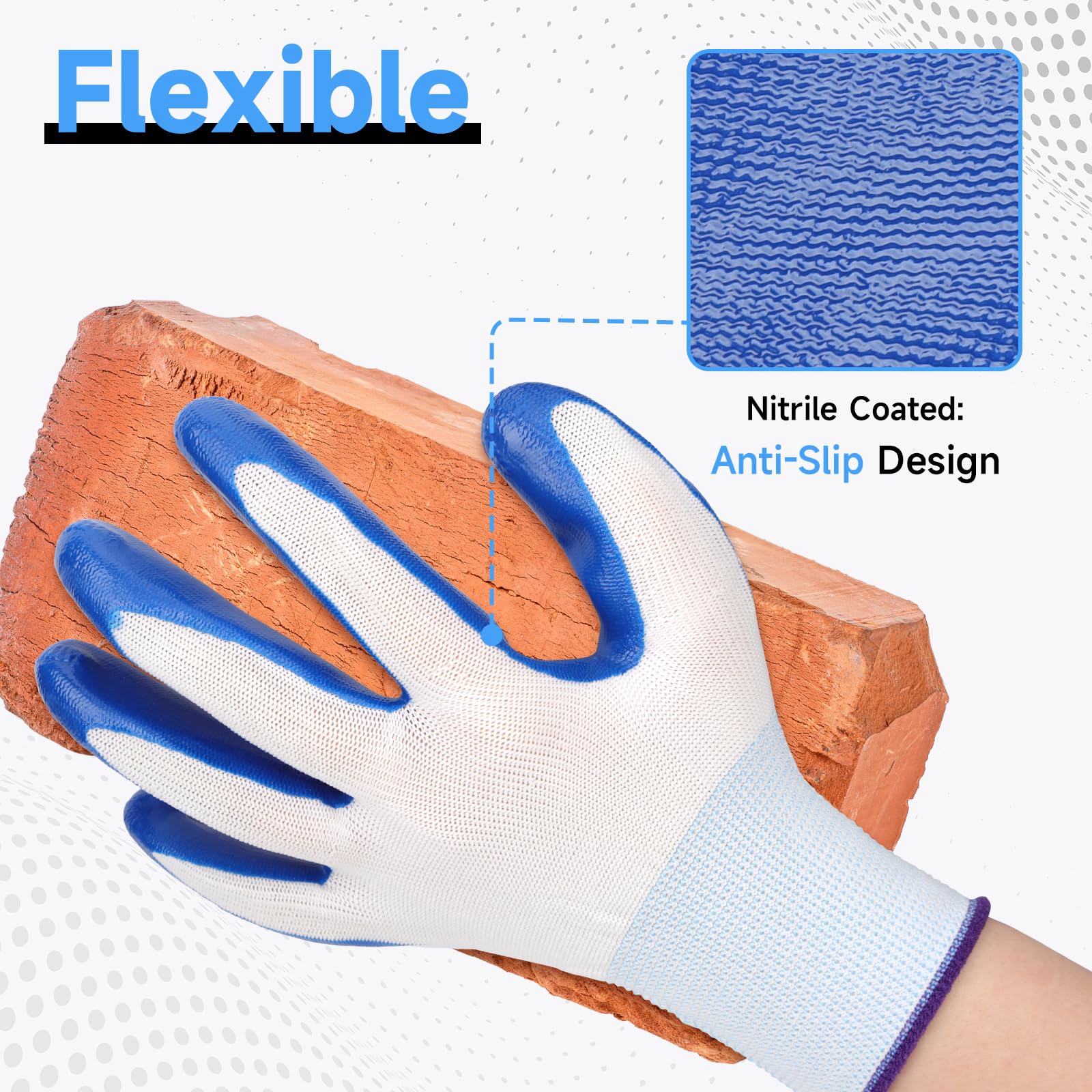 12 pares de guantes de trabajo de nitrilo azul para hombres que trabajan, pesca, jardinería, escalada, guantes de seguridad reutilizables de agarre firme para hombres y mujeres, trabajo de