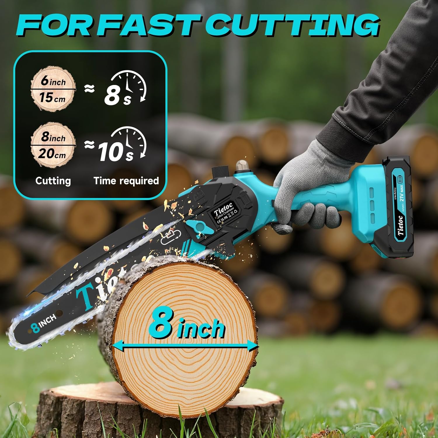 Mini Chainsaw Cordless, 8 Inch & 6 Inch Portable Electric Chainsaw,Battery Powered Handheld Power Chain Saw with 2 Batteries and Auto Oil,for Tree Trimm,Cutting Wood,Garden Tool,Gift for Men Women